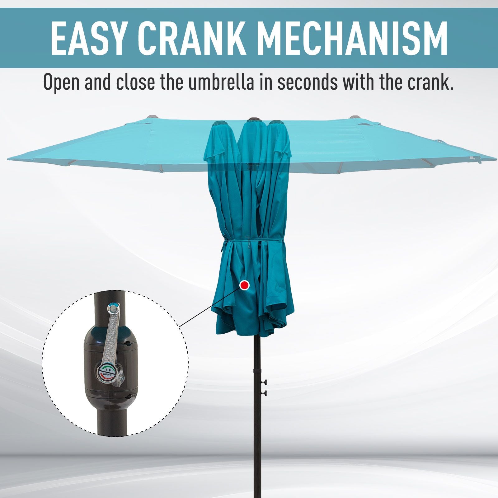 Outsunny 15 ft Rectangular Double-Canopy Patio Umbrella with Base, Blue