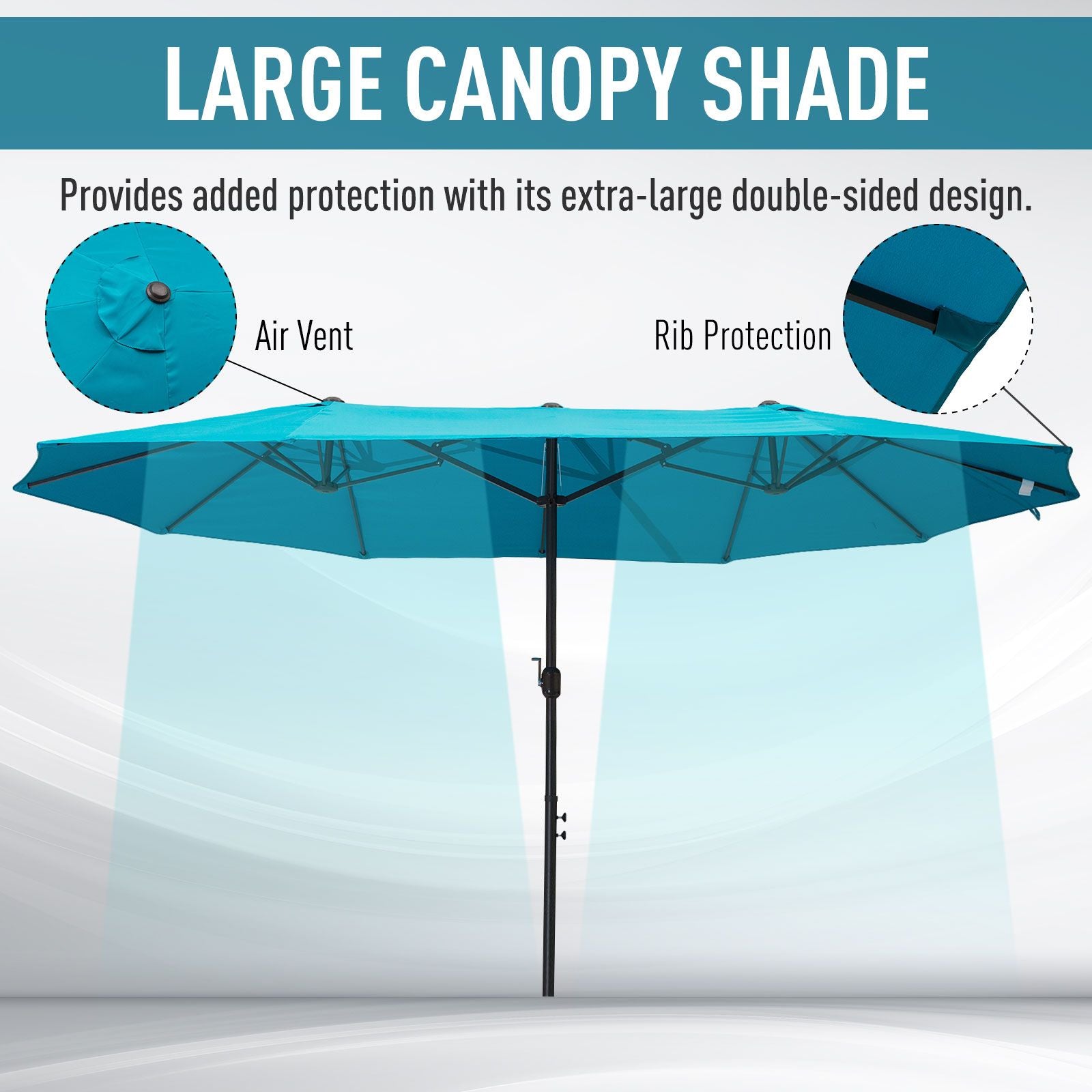 Outsunny 15 ft Rectangular Double-Canopy Patio Umbrella with Base, Blue