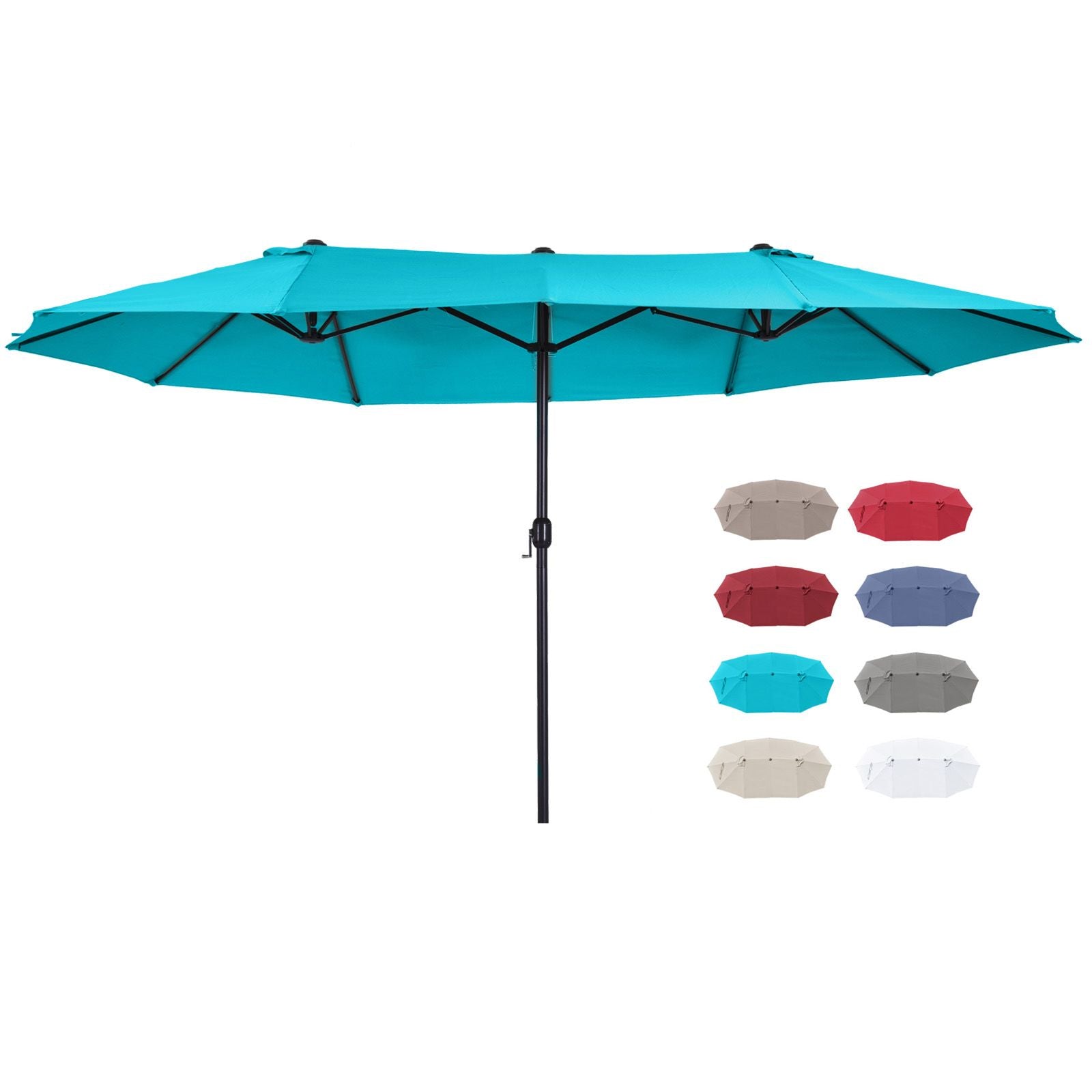 Outsunny 15 ft Rectangular Double-Canopy Patio Umbrella with Base, Blue