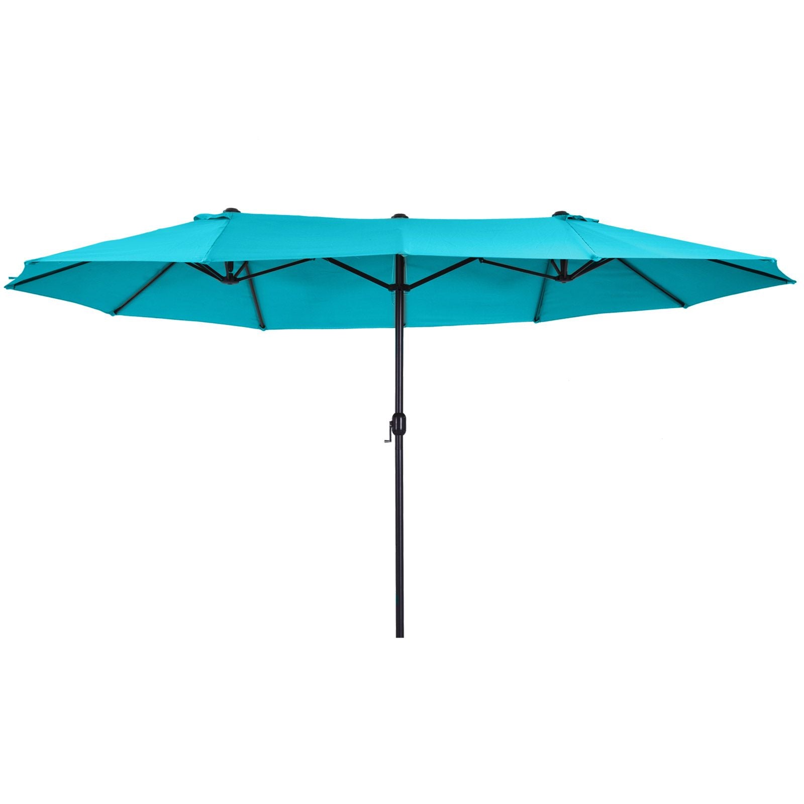 Outsunny 15 ft Rectangular Double-Canopy Patio Umbrella with Base, Blue