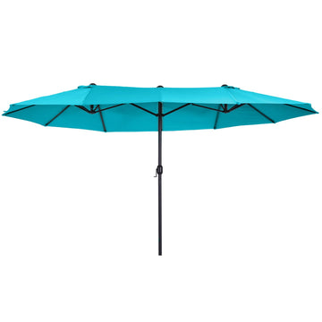 Outsunny 15 ft Rectangular Double-Canopy Patio Umbrella with Base, Blue