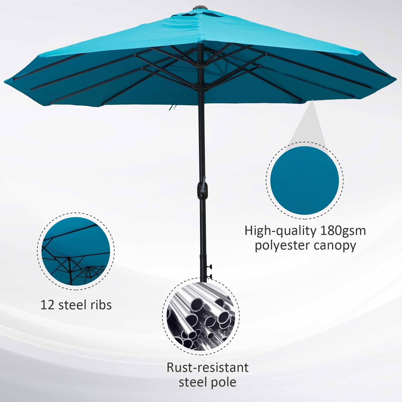 Outsunny 15 ft Rectangular Double-Canopy Patio Umbrella with Base, Blue