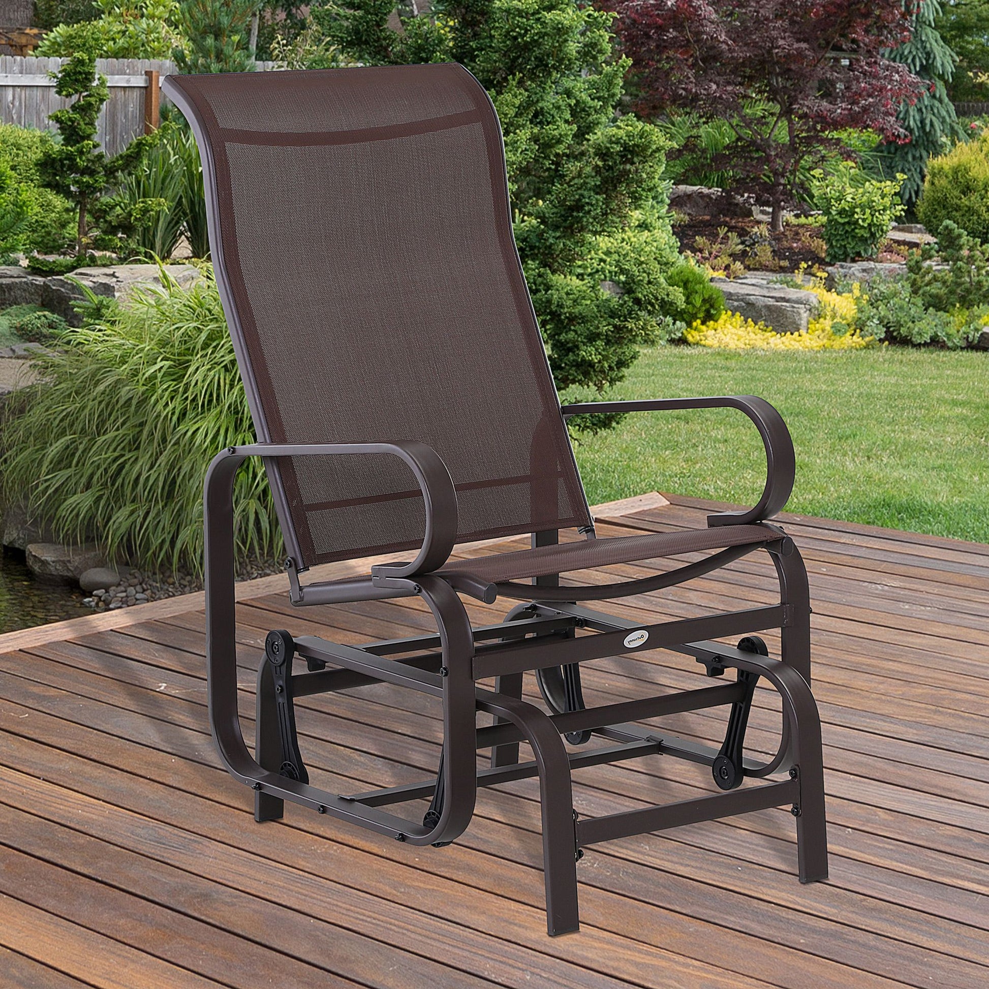 Outsunny 1-Person Outdoor Glider Chair with High Back, Brown