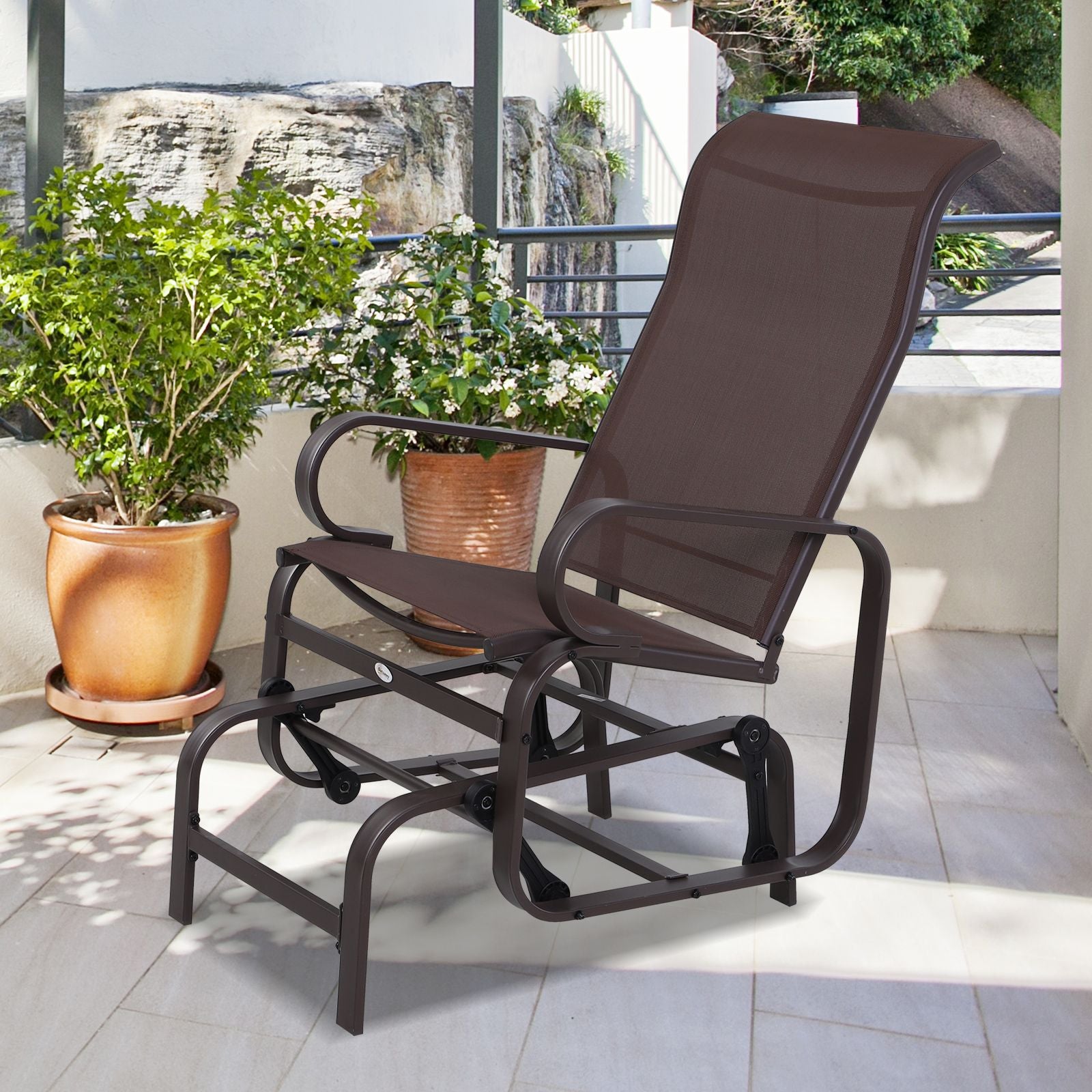 Outsunny 1-Person Outdoor Glider Chair with High Back, Brown