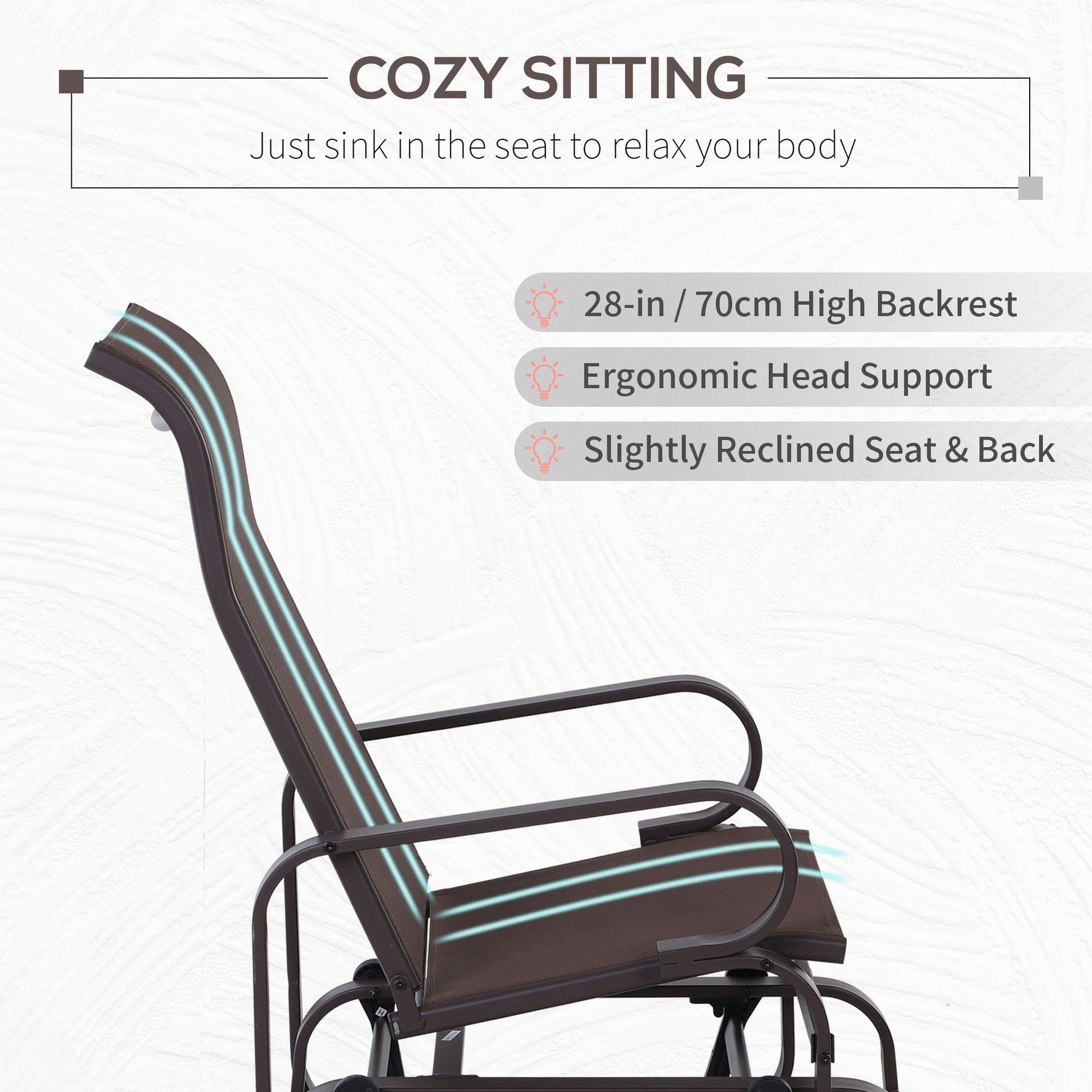 Outsunny 1-Person Outdoor Glider Chair with High Back, Brown