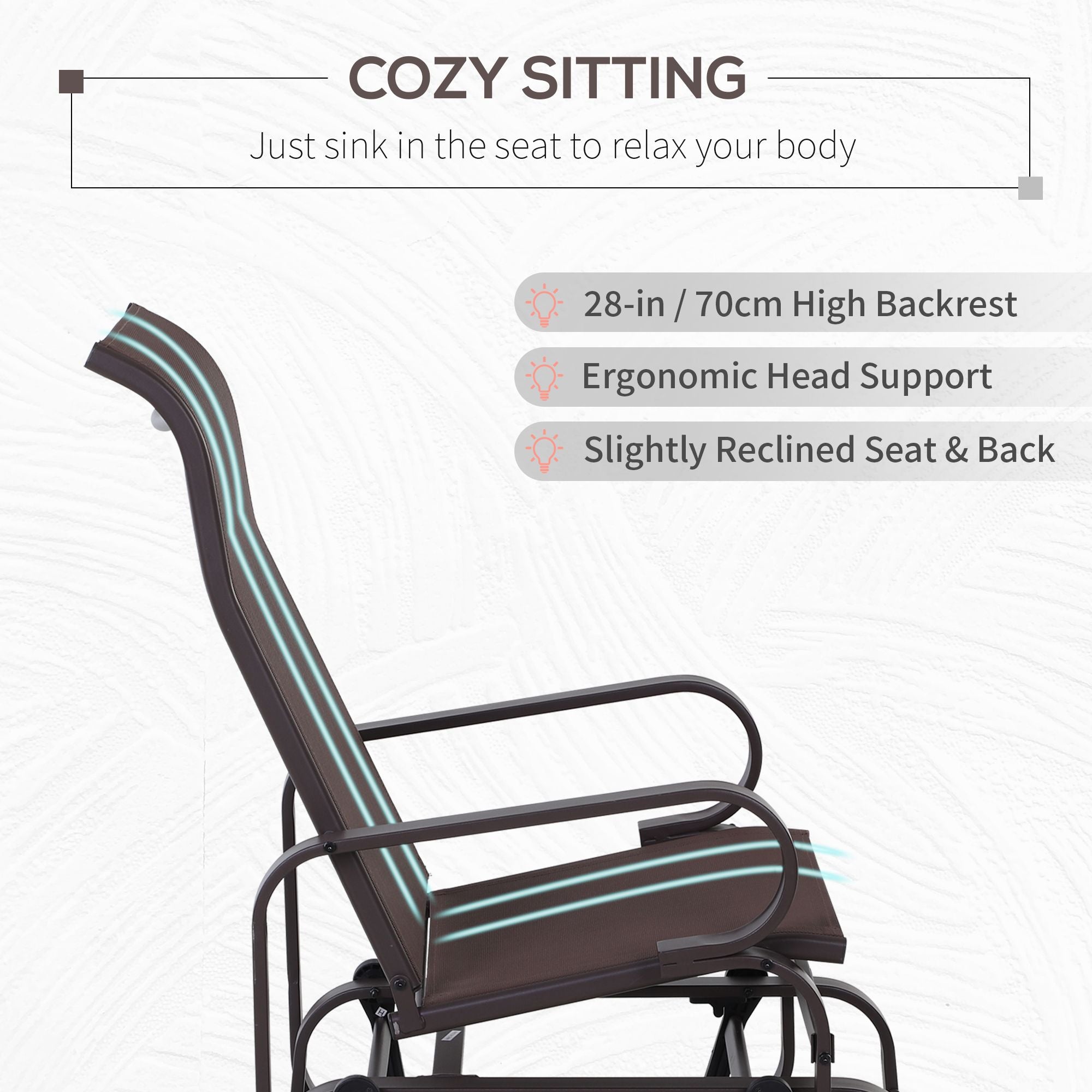 Outsunny 1-Person Outdoor Glider Chair with High Back, Brown