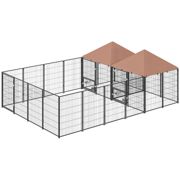 PawHut 2-Room Outdoor Dog Kennel with Adjustable Feeding Bowls