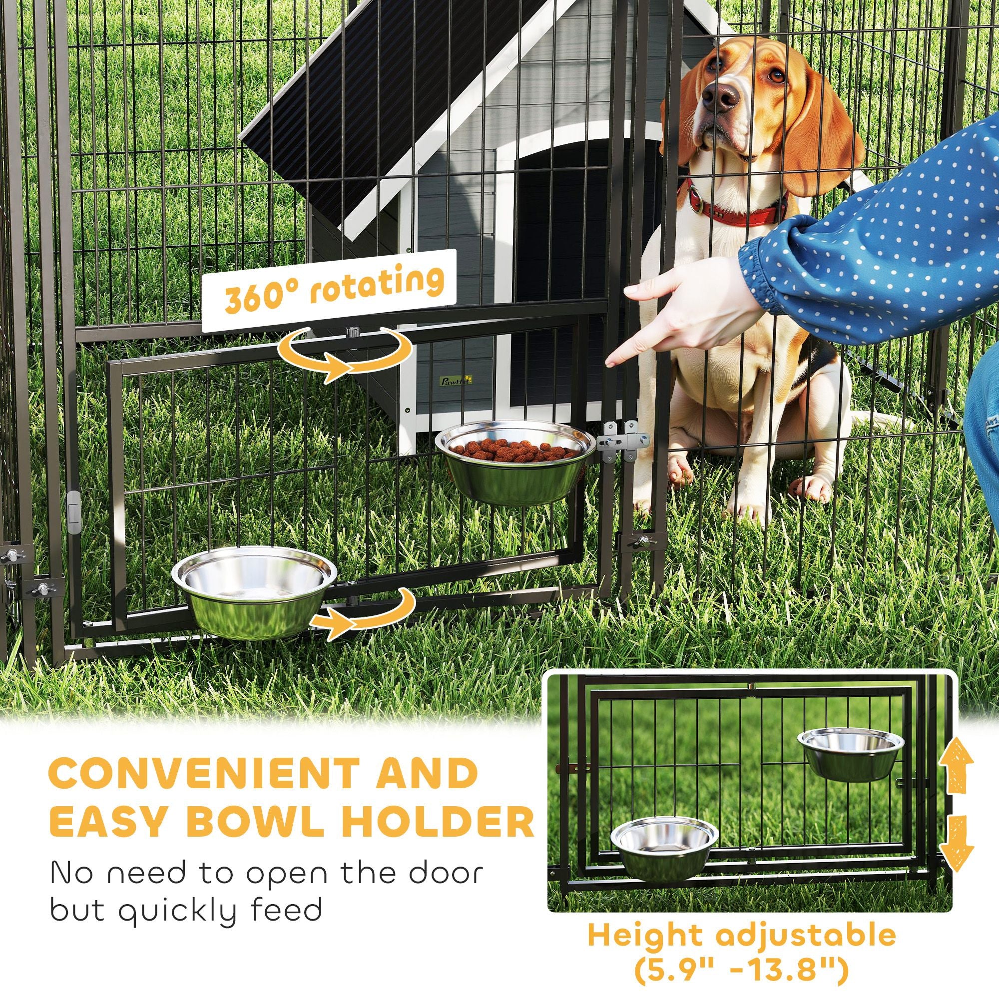 PawHut 2-Room Outdoor Dog Kennel with Adjustable Feeding Bowls