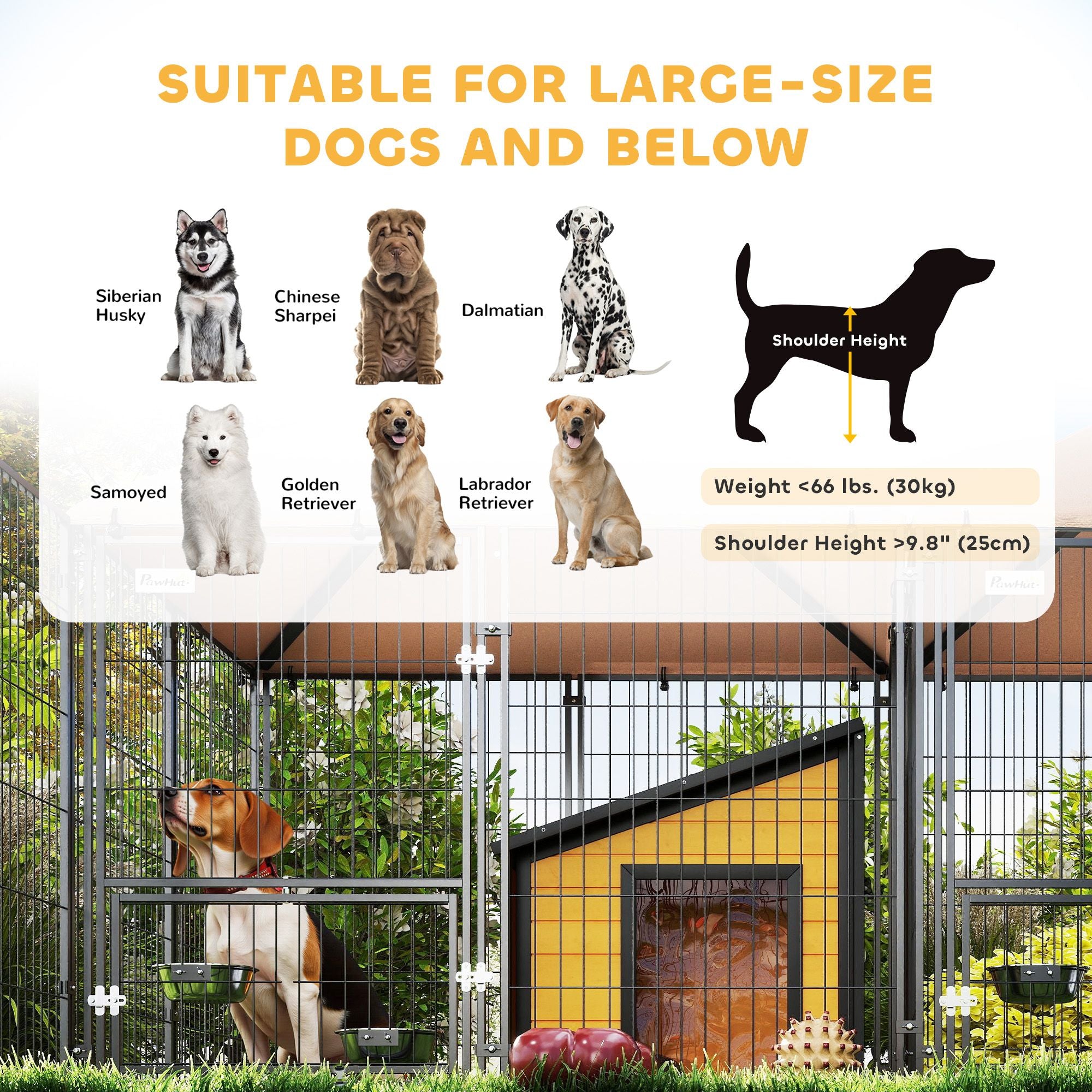 PawHut 2-Room Outdoor Dog Kennel with Adjustable Feeding Bowls