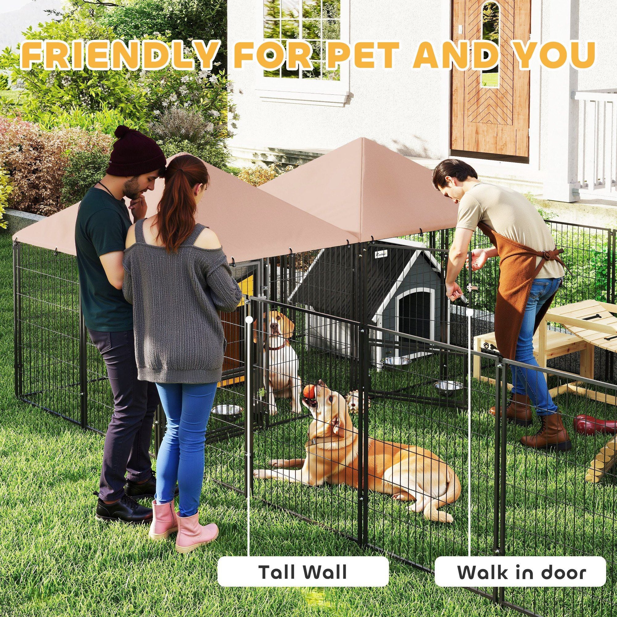 PawHut 2-Room Outdoor Dog Kennel with Adjustable Feeding Bowls