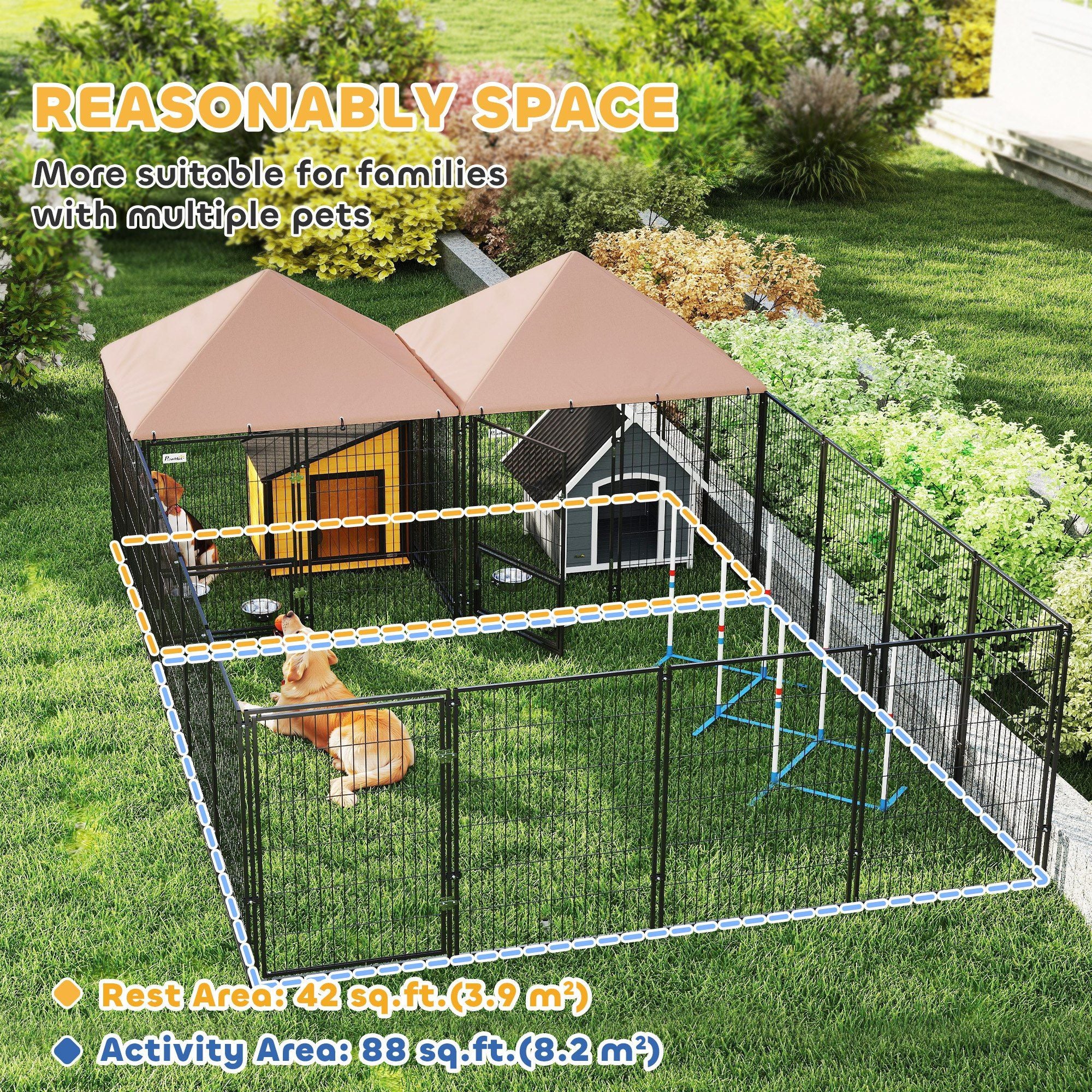 PawHut 2-Room Outdoor Dog Kennel with Adjustable Feeding Bowls