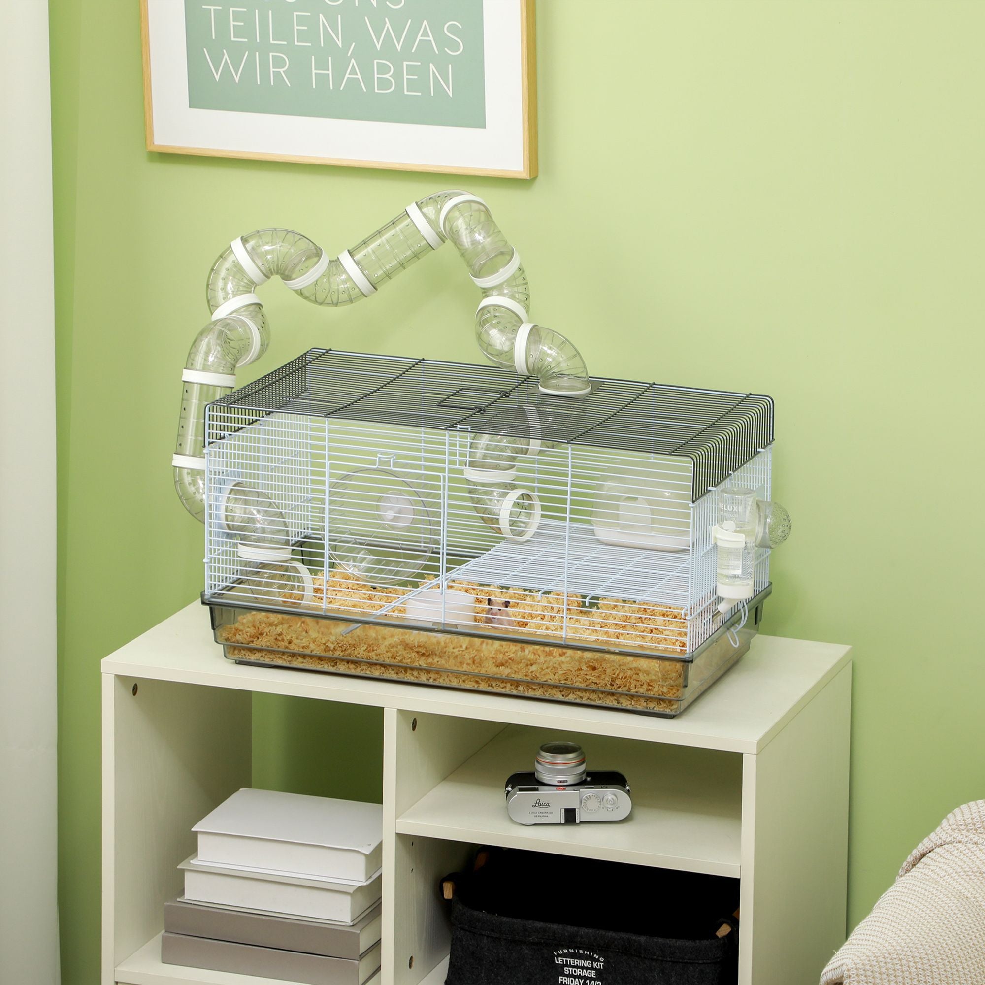 PawHut Compact Gerbil and Dwarf Hamster Cage with Tubes, Gray