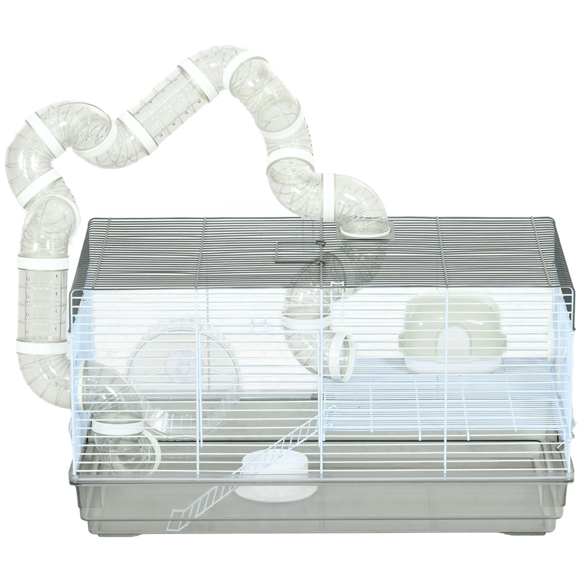 PawHut Compact Gerbil and Dwarf Hamster Cage with Tubes, Gray
