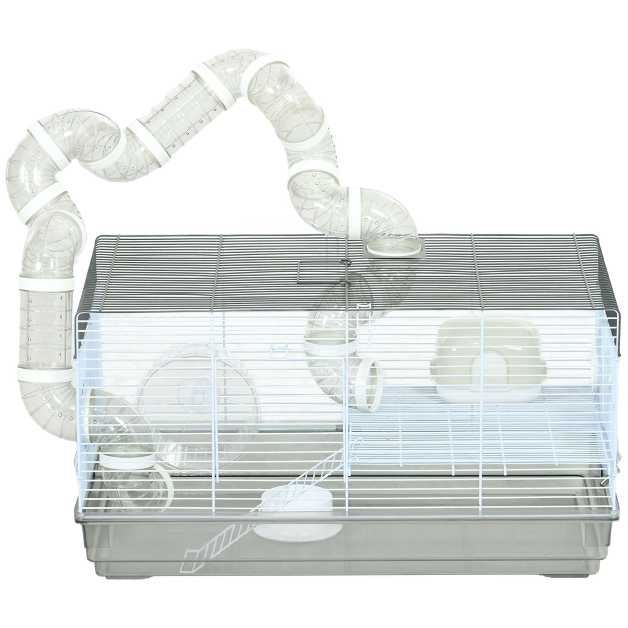 PawHut Compact Gerbil and Dwarf Hamster Cage with Tubes, Gray