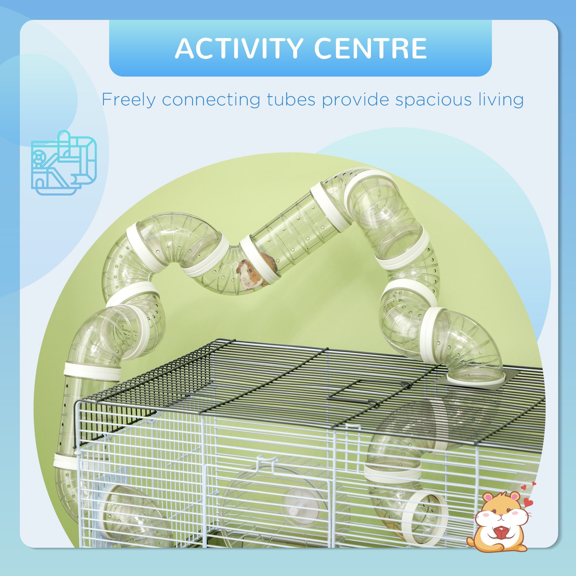 PawHut Compact Gerbil and Dwarf Hamster Cage with Tubes, Gray