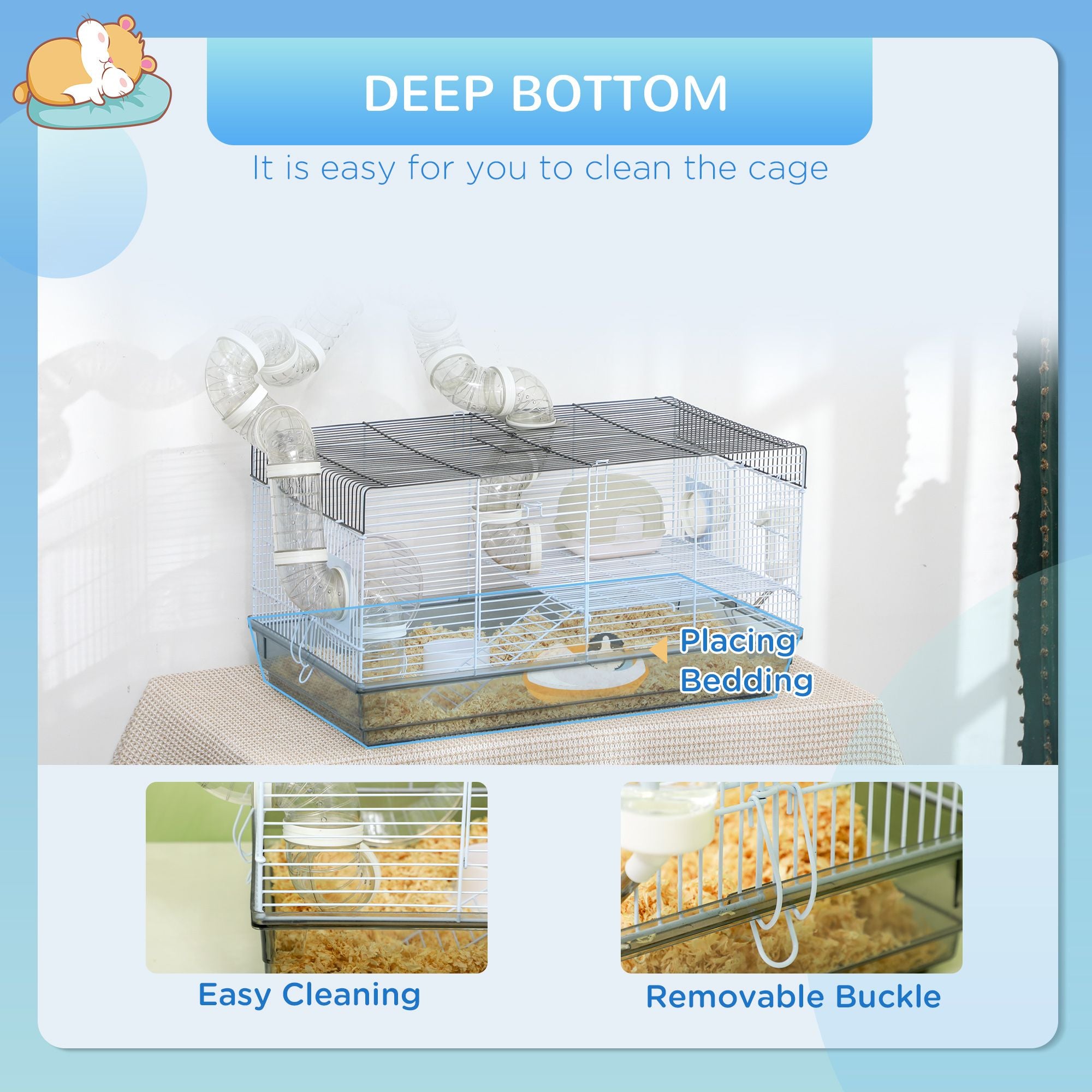 PawHut Compact Gerbil and Dwarf Hamster Cage with Tubes, Gray