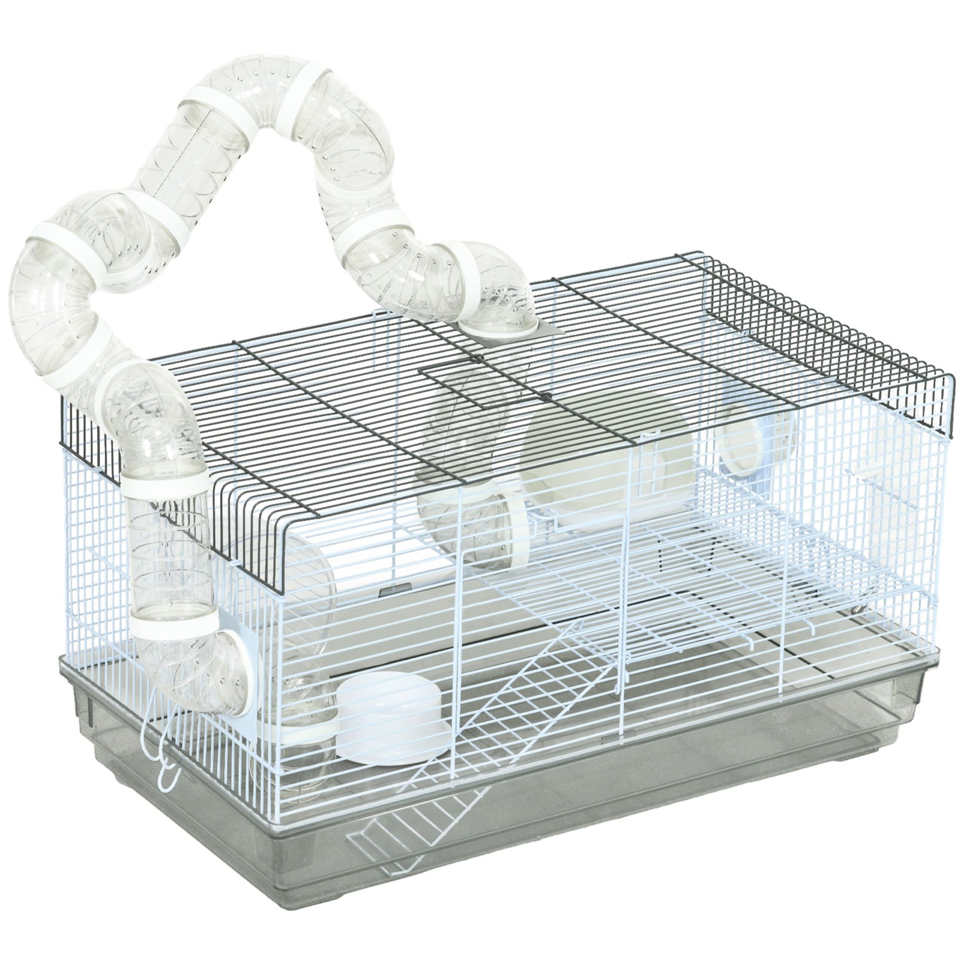 PawHut Compact Gerbil and Dwarf Hamster Cage with Tubes, Gray