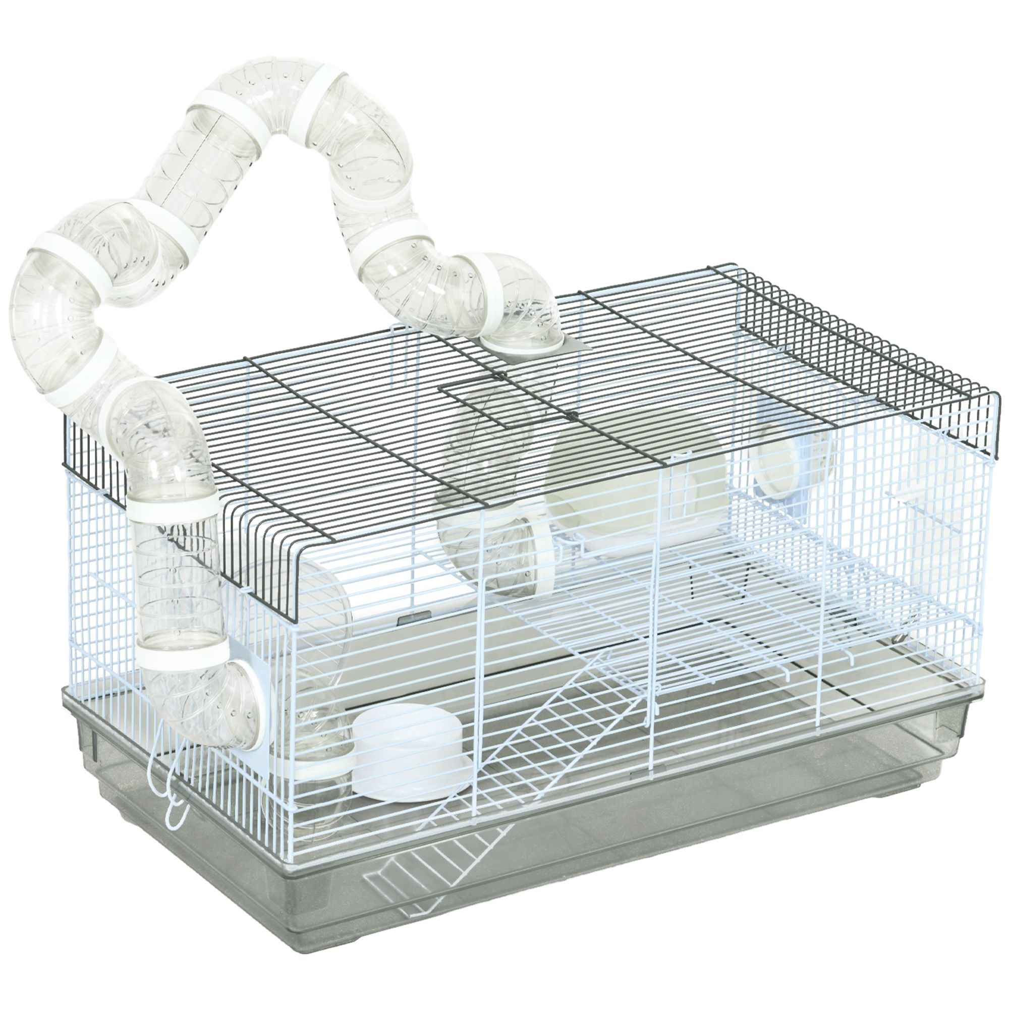 PawHut Compact Gerbil and Dwarf Hamster Cage with Tubes, Gray