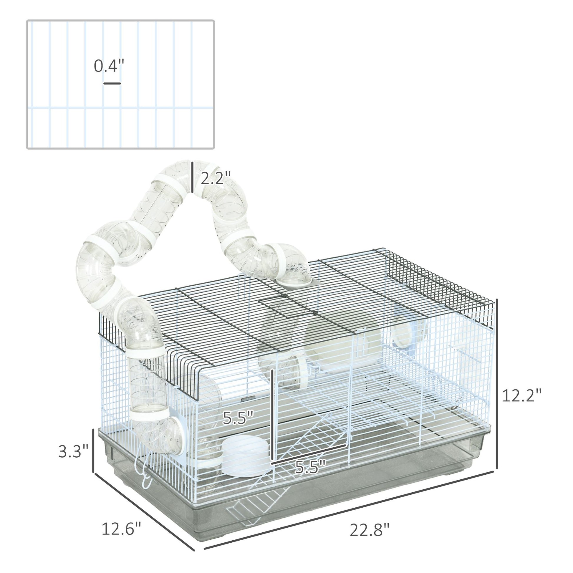 PawHut Compact Gerbil and Dwarf Hamster Cage with Tubes, Gray