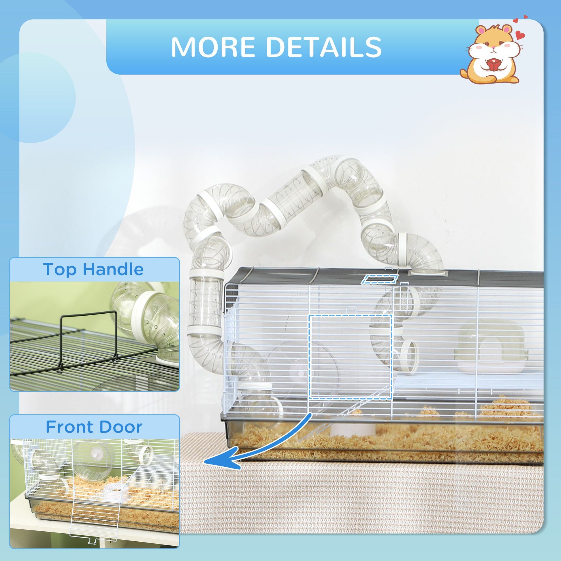 PawHut Compact Gerbil and Dwarf Hamster Cage with Tubes, Gray