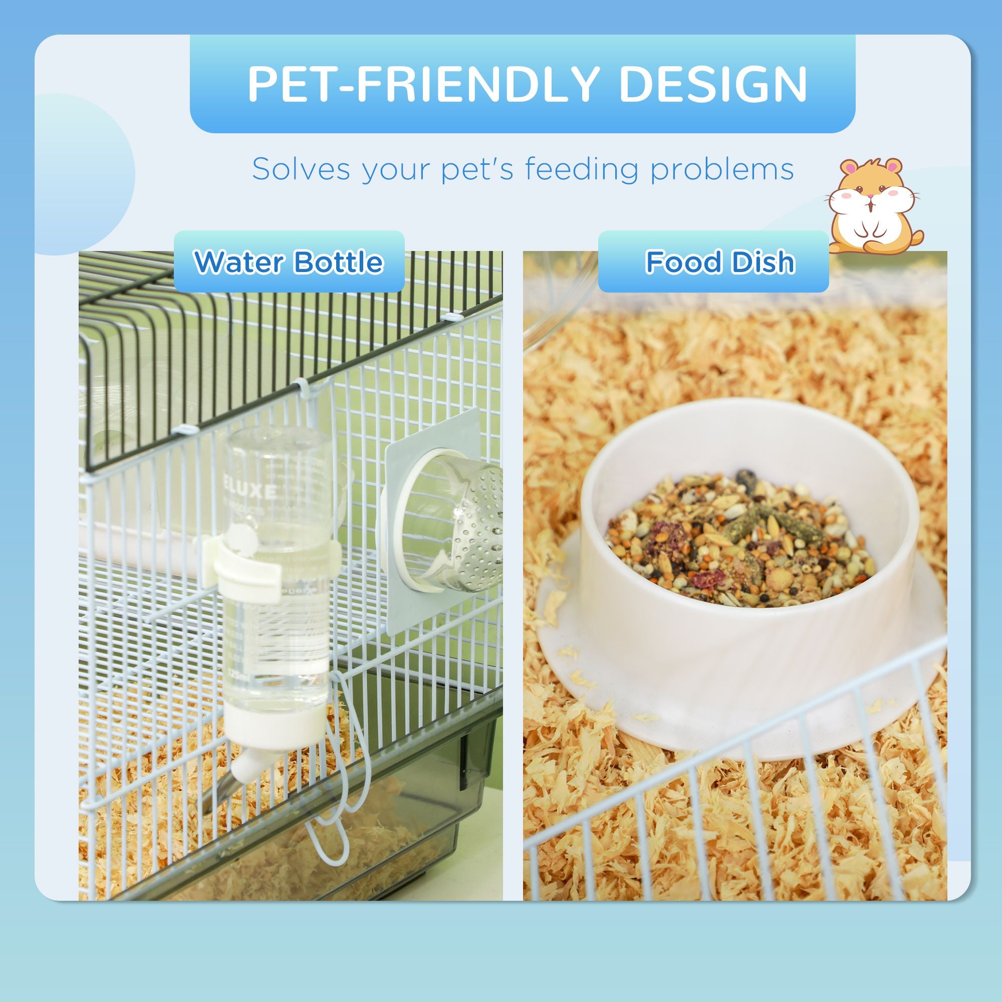 PawHut Compact Gerbil and Dwarf Hamster Cage with Tubes, Gray