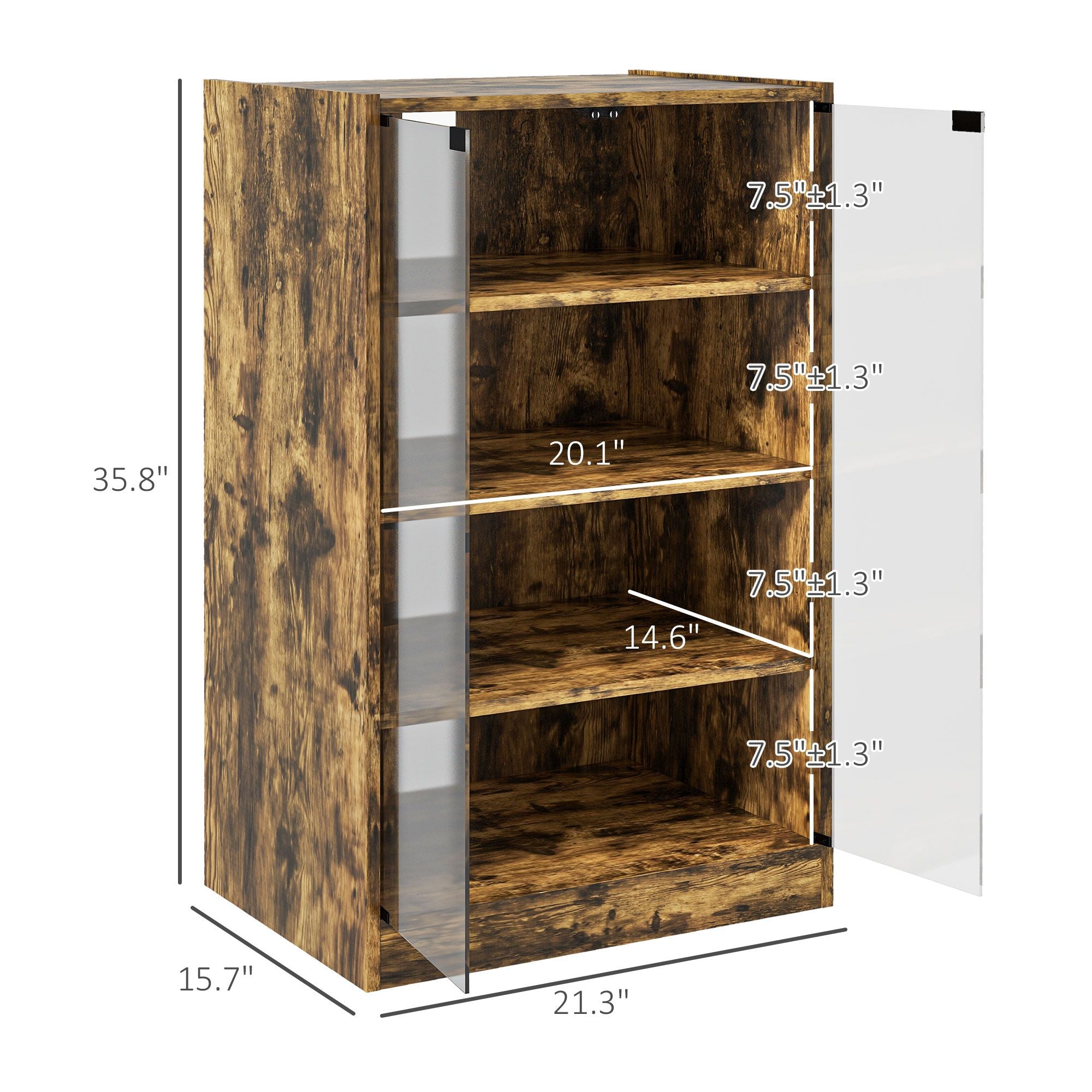 HOMCOM 5-Tier Media Cabinet with Glass Doors, Rustic Brown
