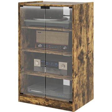 HOMCOM 5-Tier Media Cabinet with Glass Doors, Rustic Brown