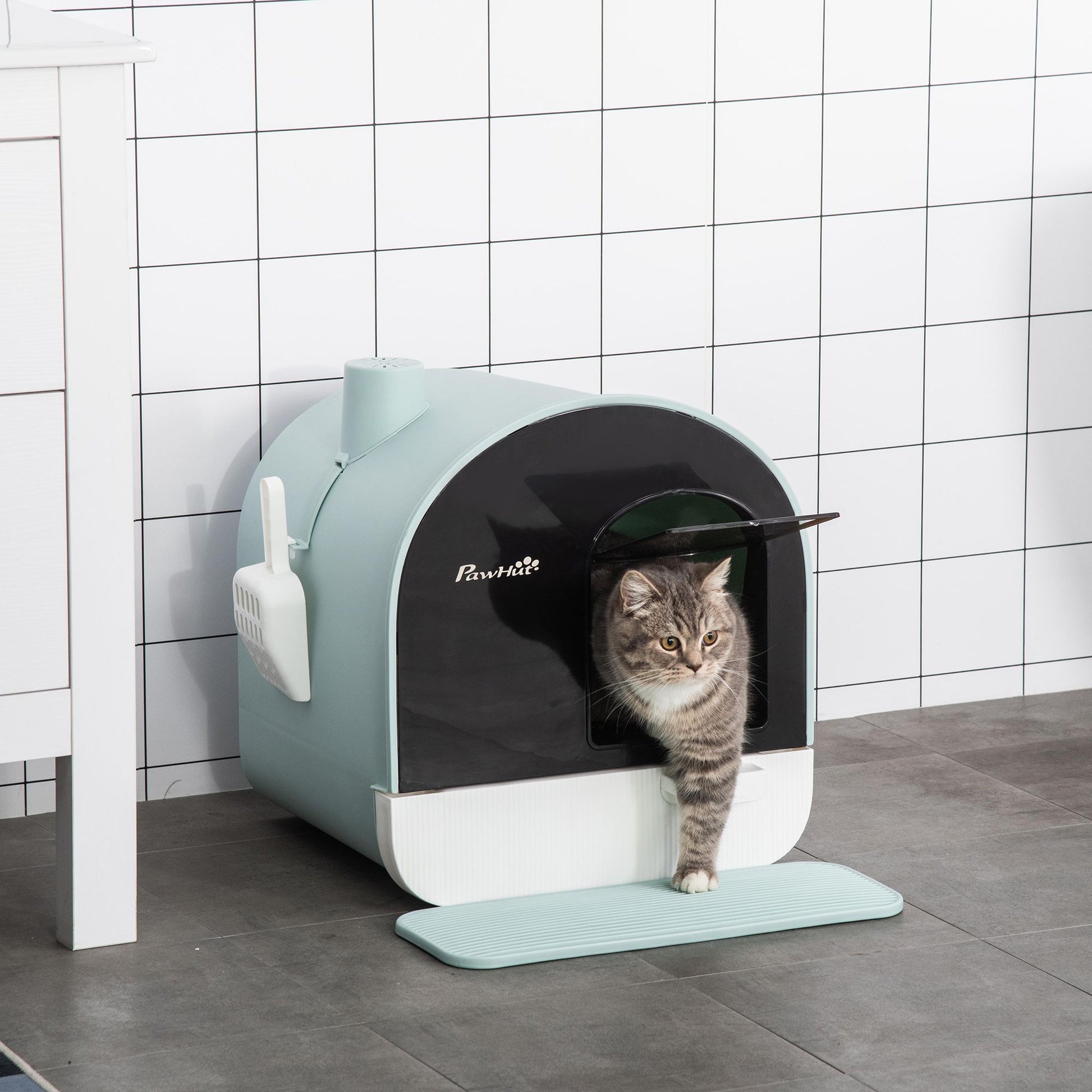 PawHut Covered Cat Litter Box with Tray, Scoop and Filter, Green