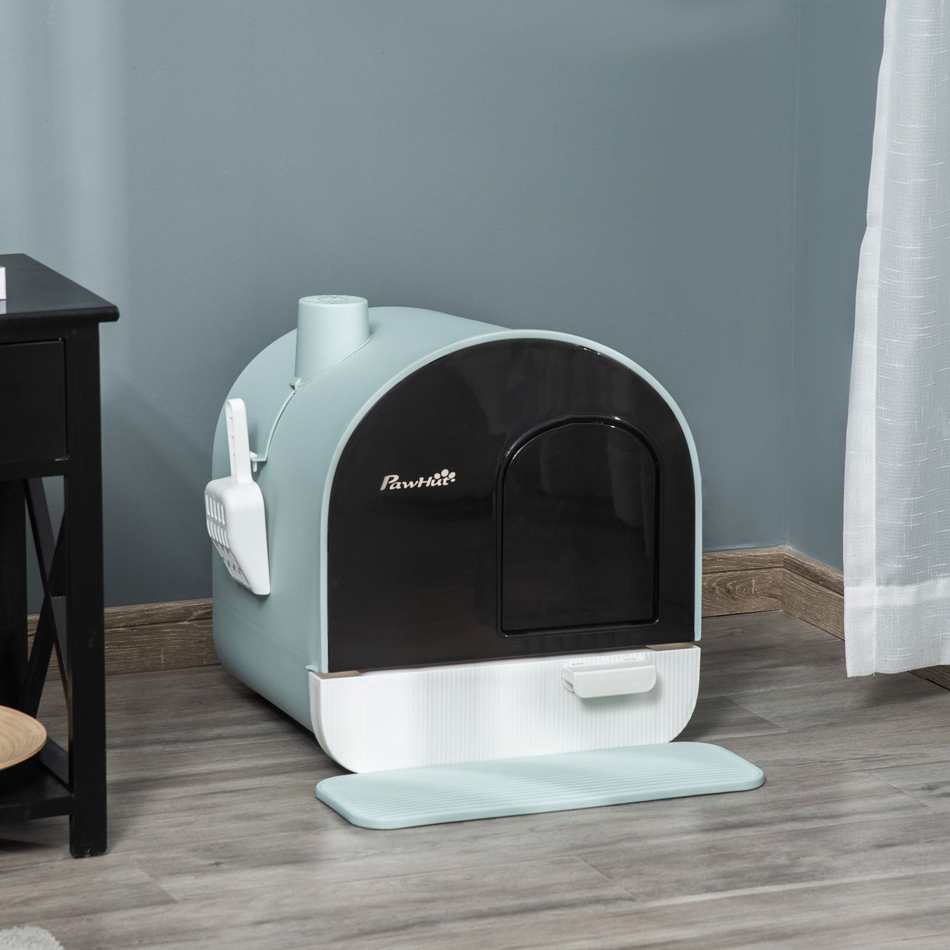 PawHut Covered Cat Litter Box with Tray, Scoop and Filter, Green