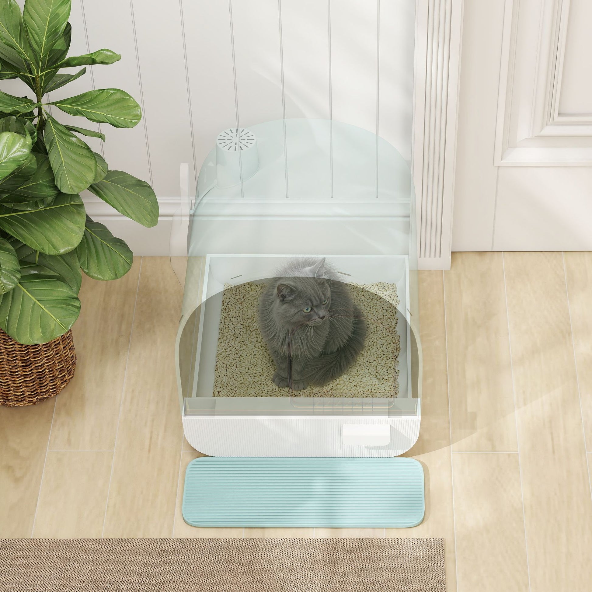 PawHut Covered Cat Litter Box with Tray, Scoop and Filter, Green