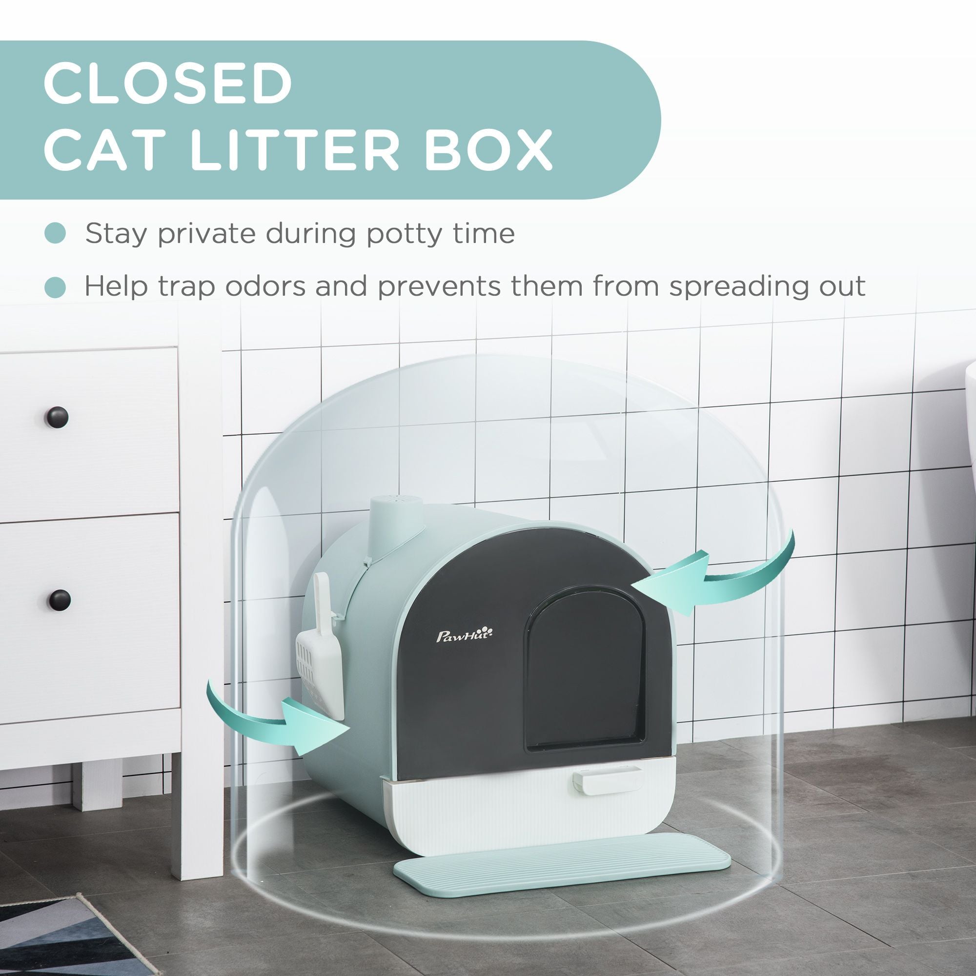 PawHut Covered Cat Litter Box with Tray, Scoop and Filter, Green
