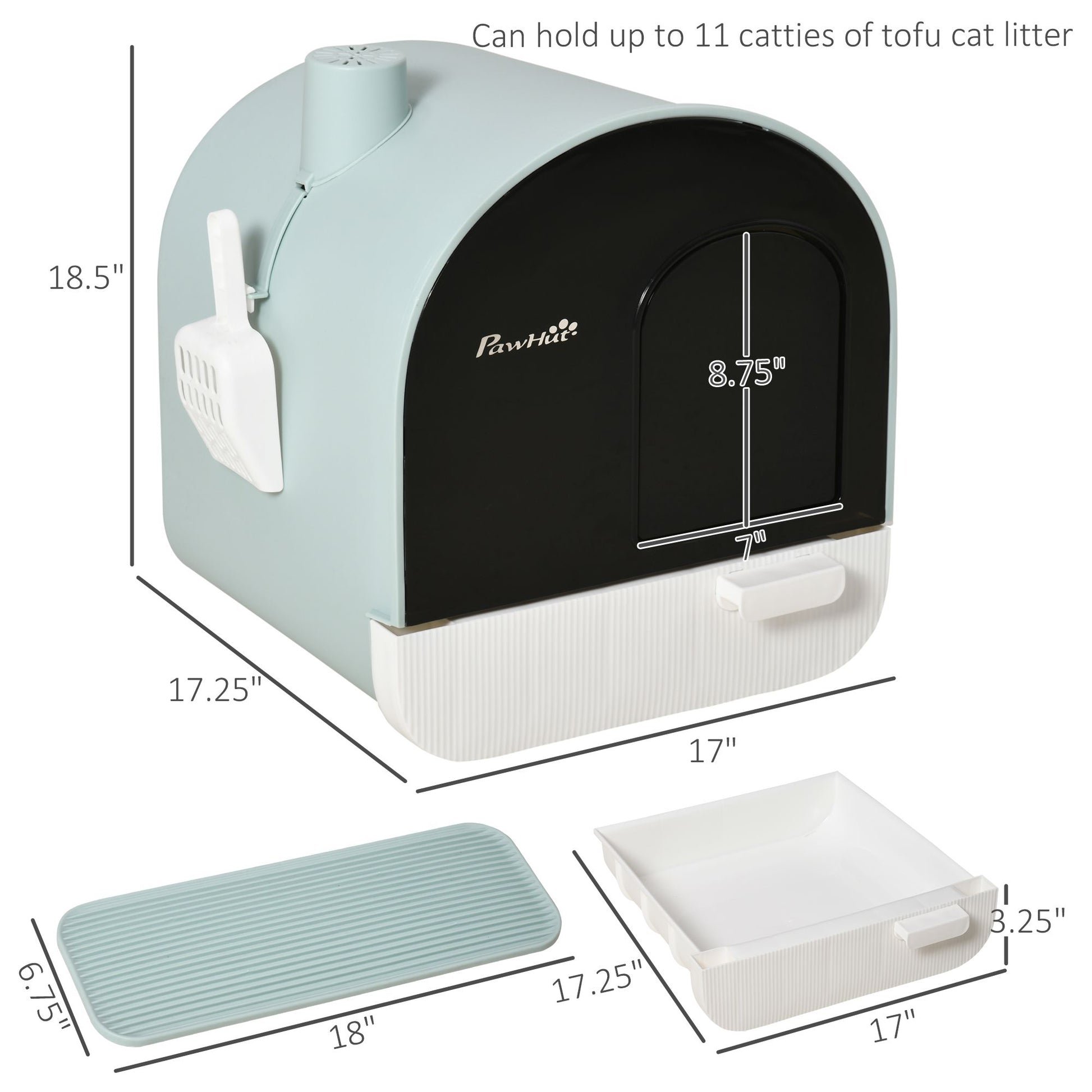 PawHut Covered Cat Litter Box with Tray, Scoop and Filter, Green