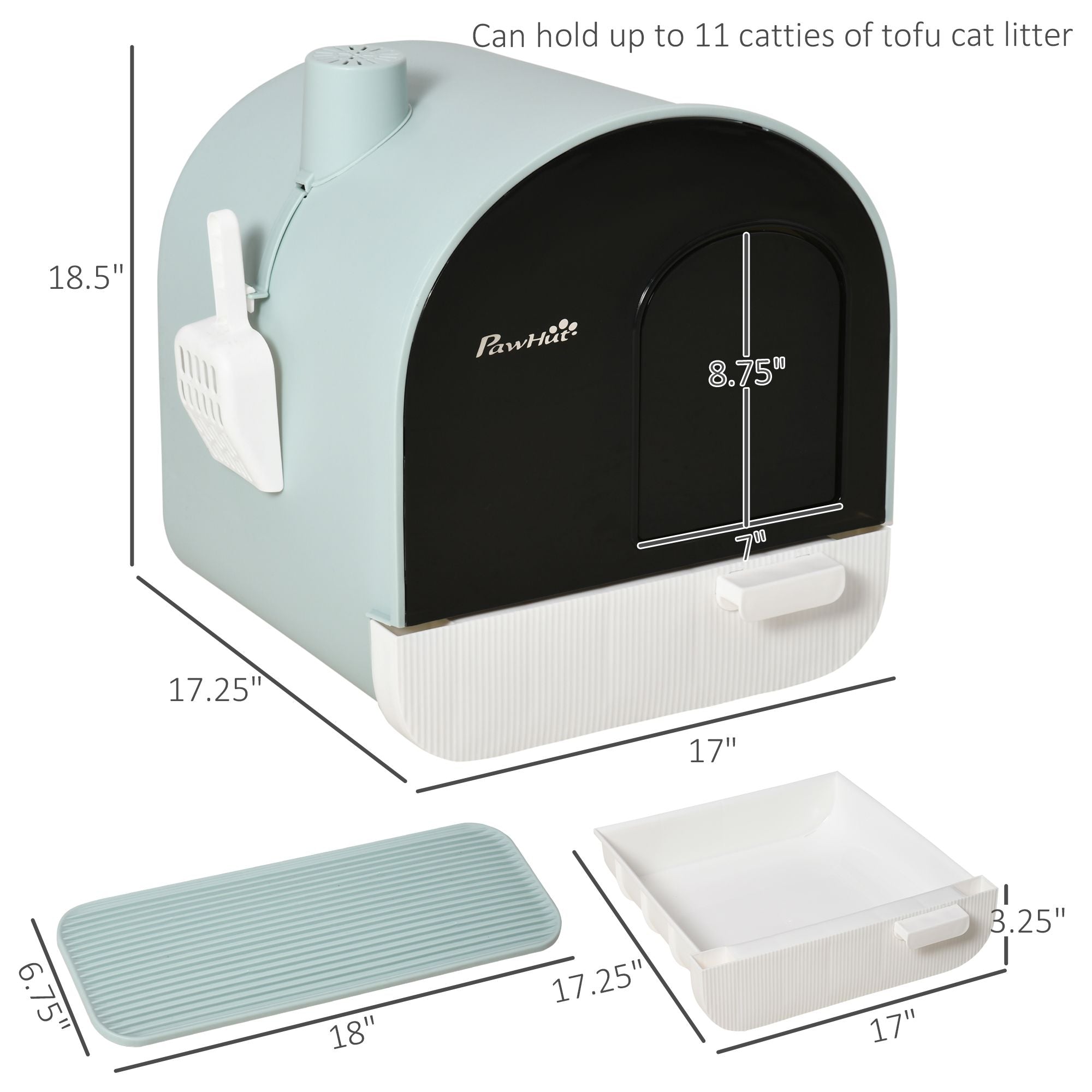 PawHut Covered Cat Litter Box with Tray, Scoop and Filter, Green