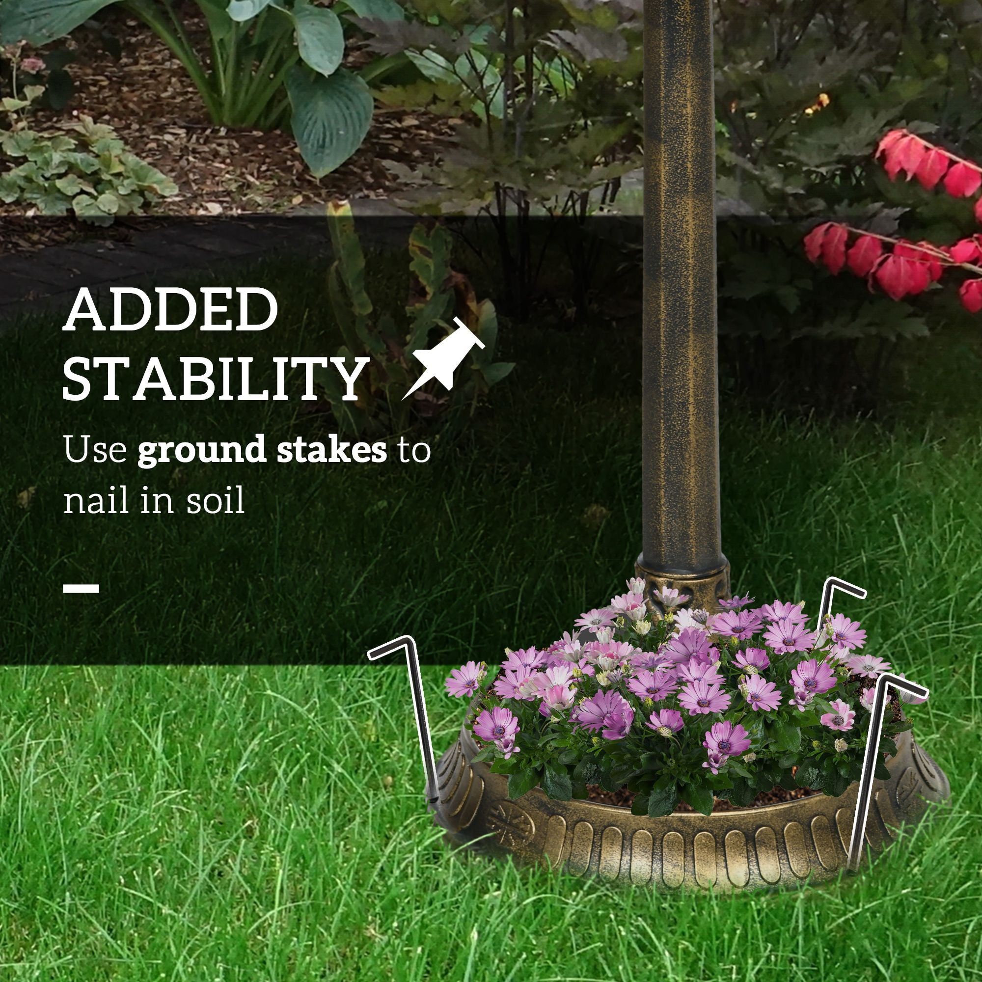 Outsunny 32 in Antique Bird Bath with Planter Pedestal, Bronze