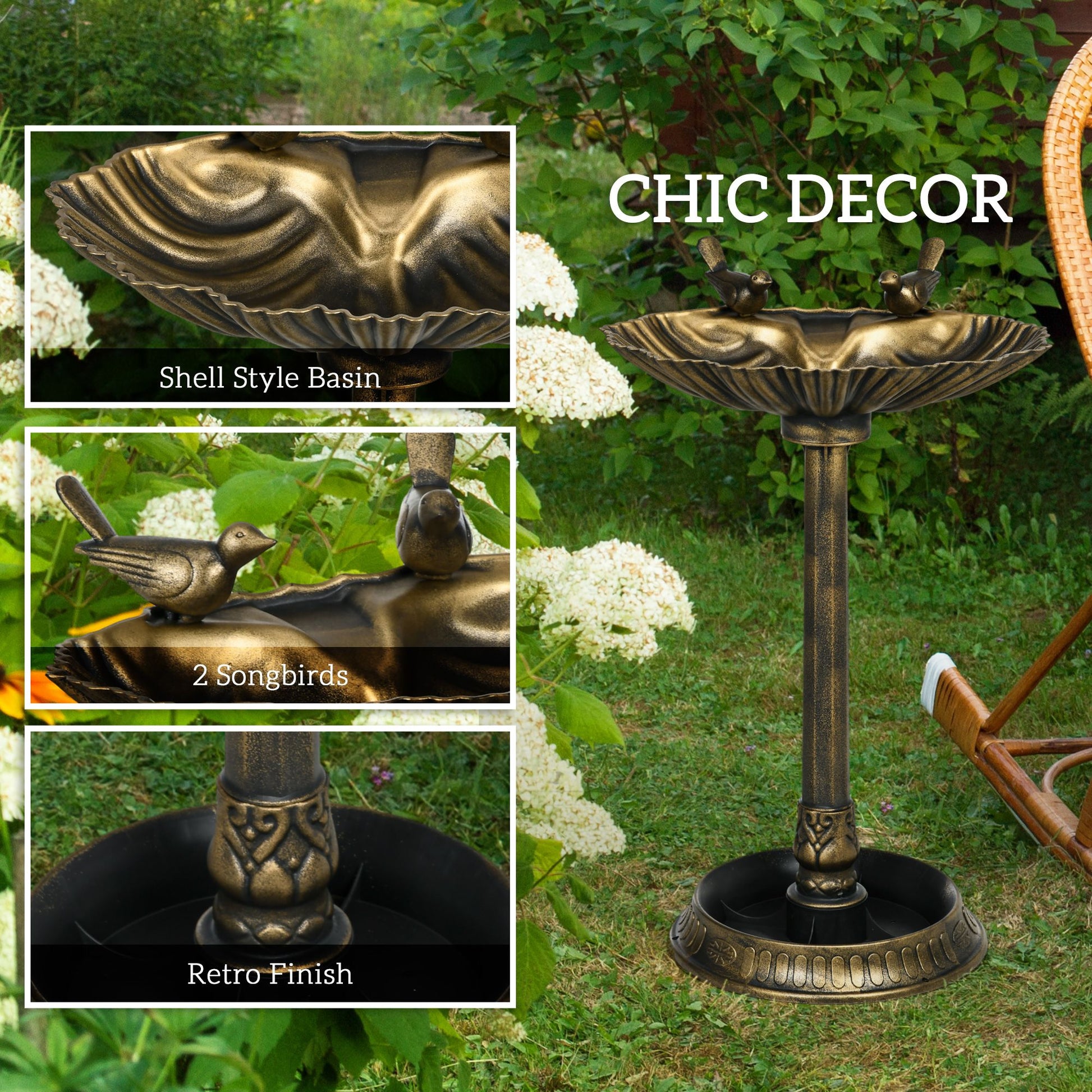 Outsunny 32 in Antique Bird Bath with Planter Pedestal, Bronze