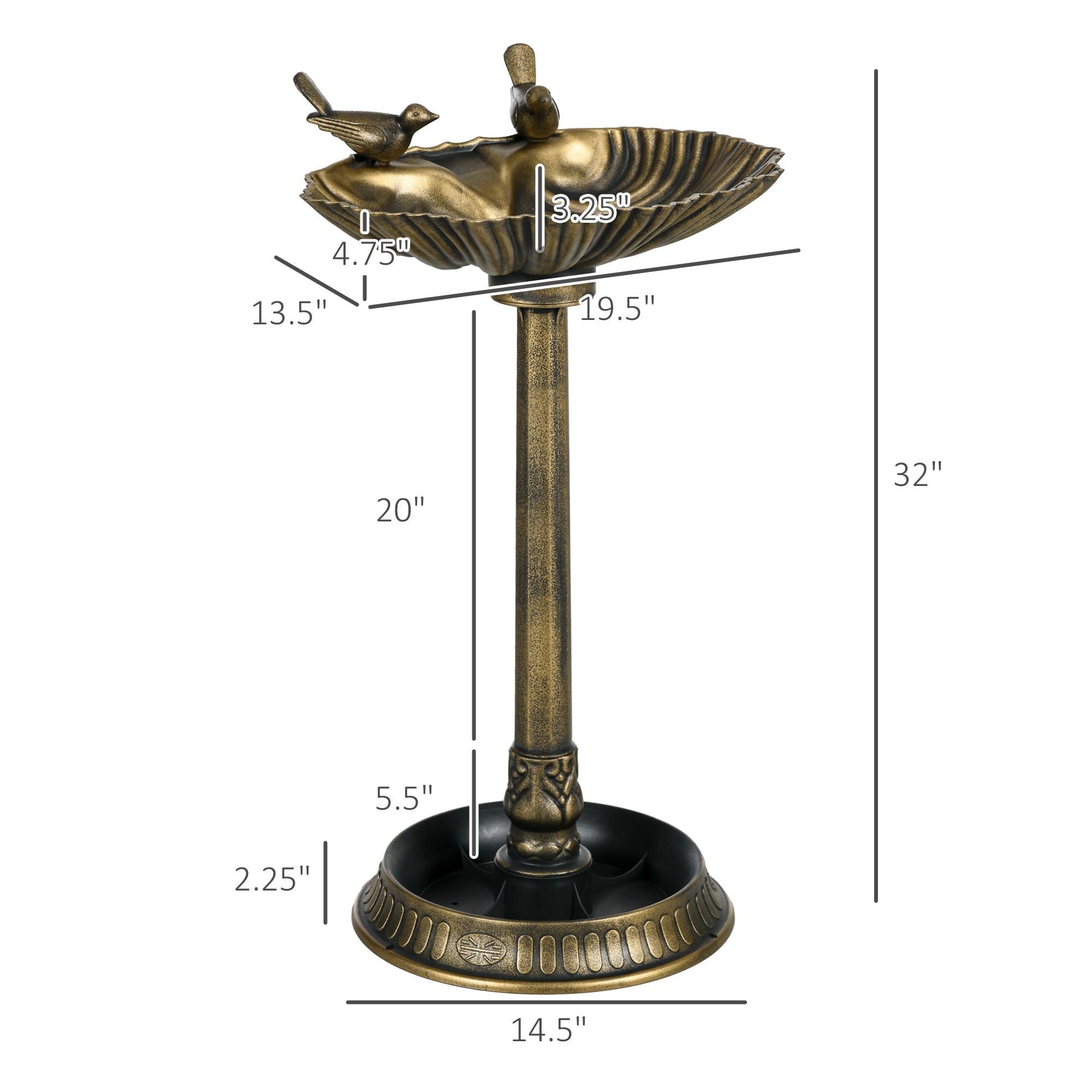Outsunny 32 in Antique Bird Bath with Planter Pedestal, Bronze