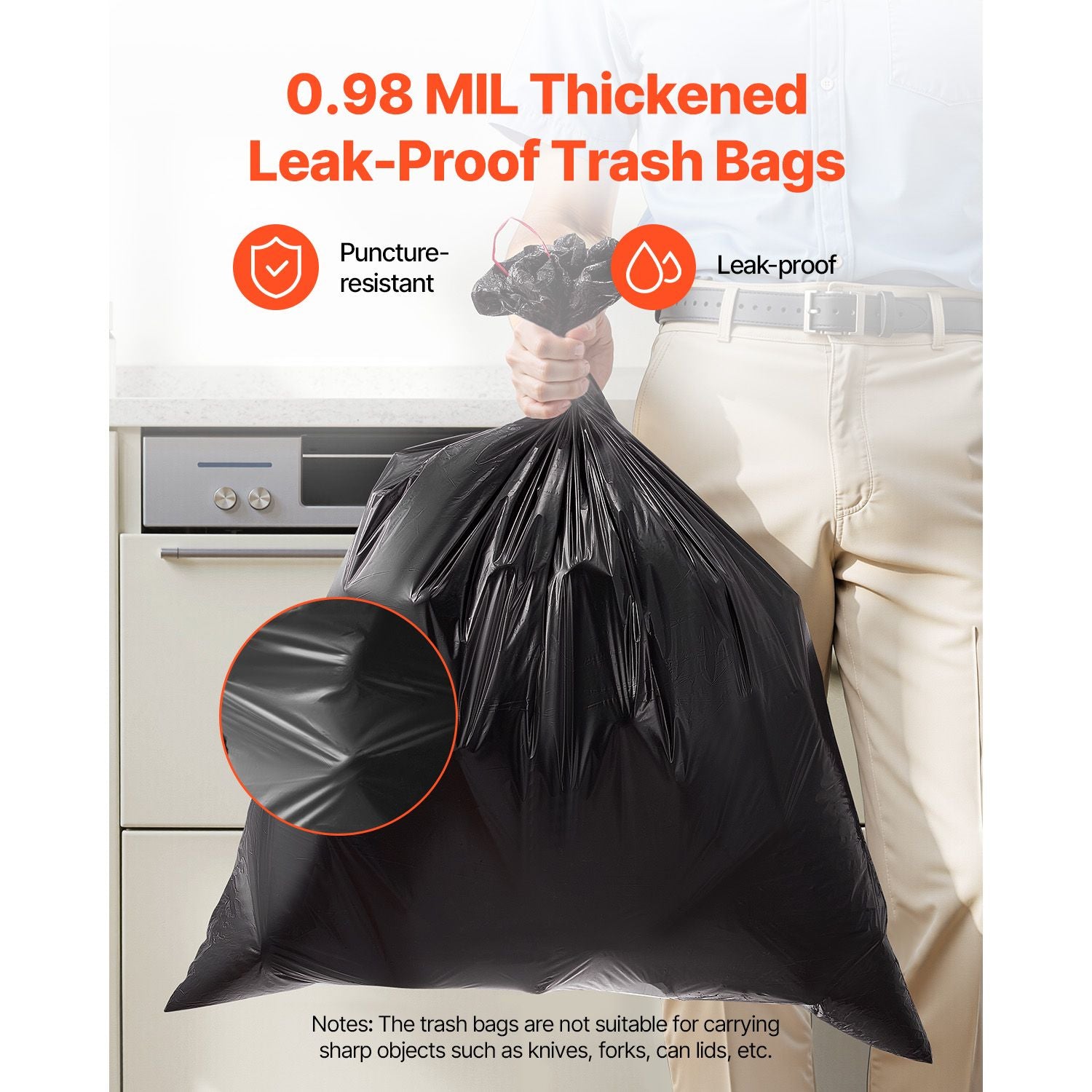 VEVOR 30-Gallon Drawstring Trash Bags, 50 Count, Black