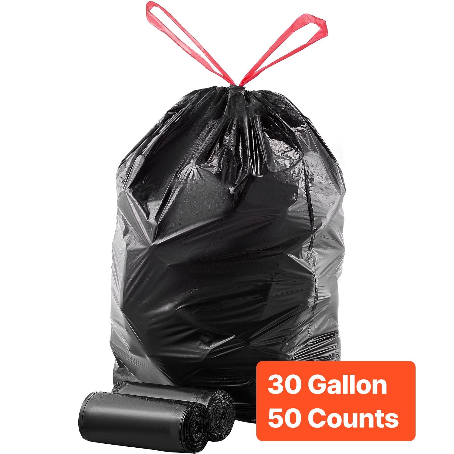 VEVOR 30-Gallon Drawstring Trash Bags, 50 Count, Black