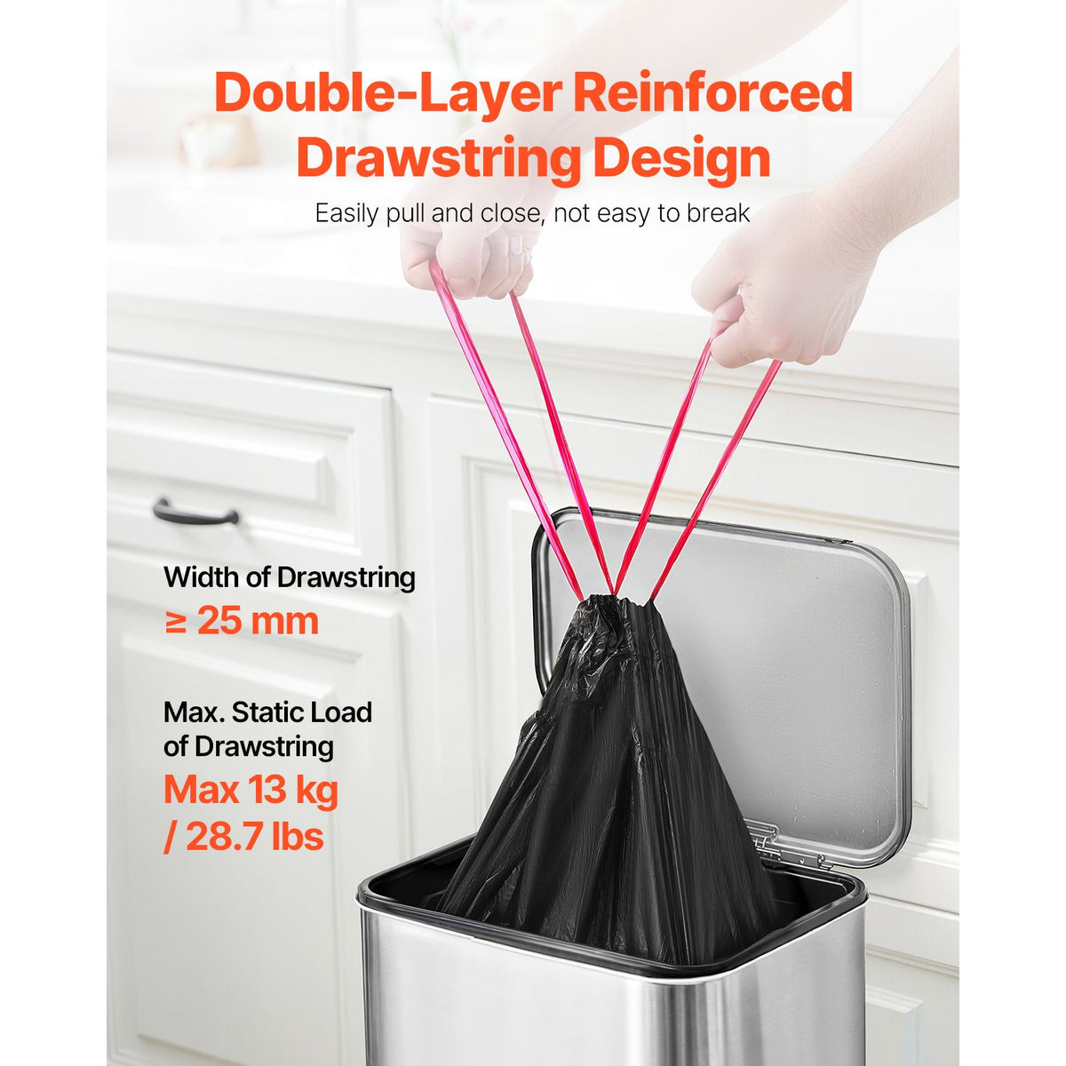 VEVOR 30-Gallon Drawstring Trash Bags, 50 Count, Black