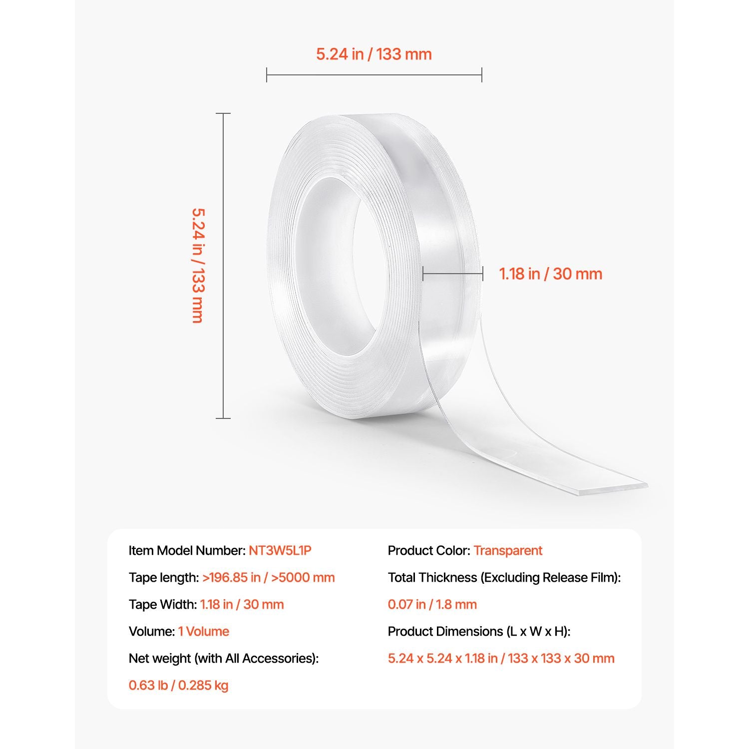 VEVOR 16 ft Heavy-Duty Double-Sided Mounting Tape, Clear