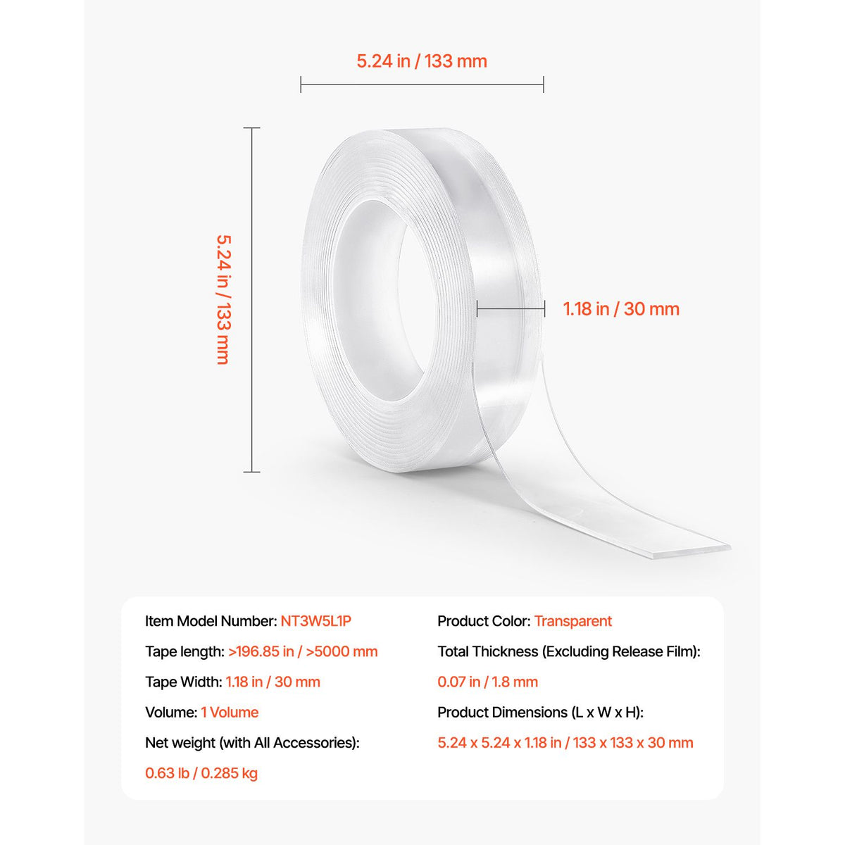 VEVOR 16 ft Heavy-Duty Double-Sided Mounting Tape, Clear