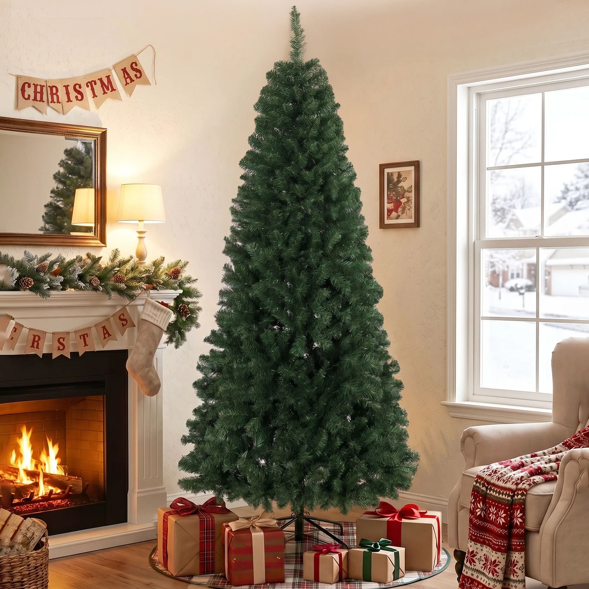 HOMCOM 7.5 ft Norway Spruce Artificial Christmas Tree, Green
