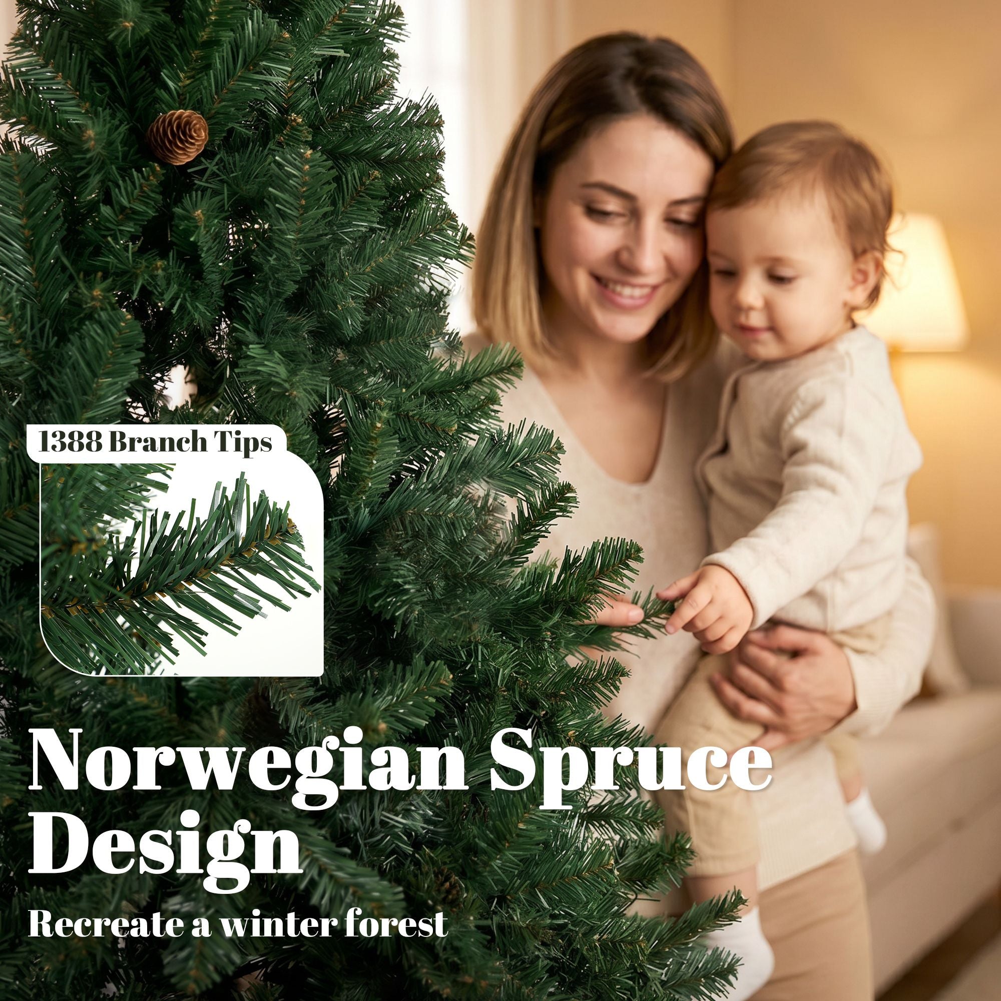 HOMCOM 7.5 ft Norway Spruce Artificial Christmas Tree, Green