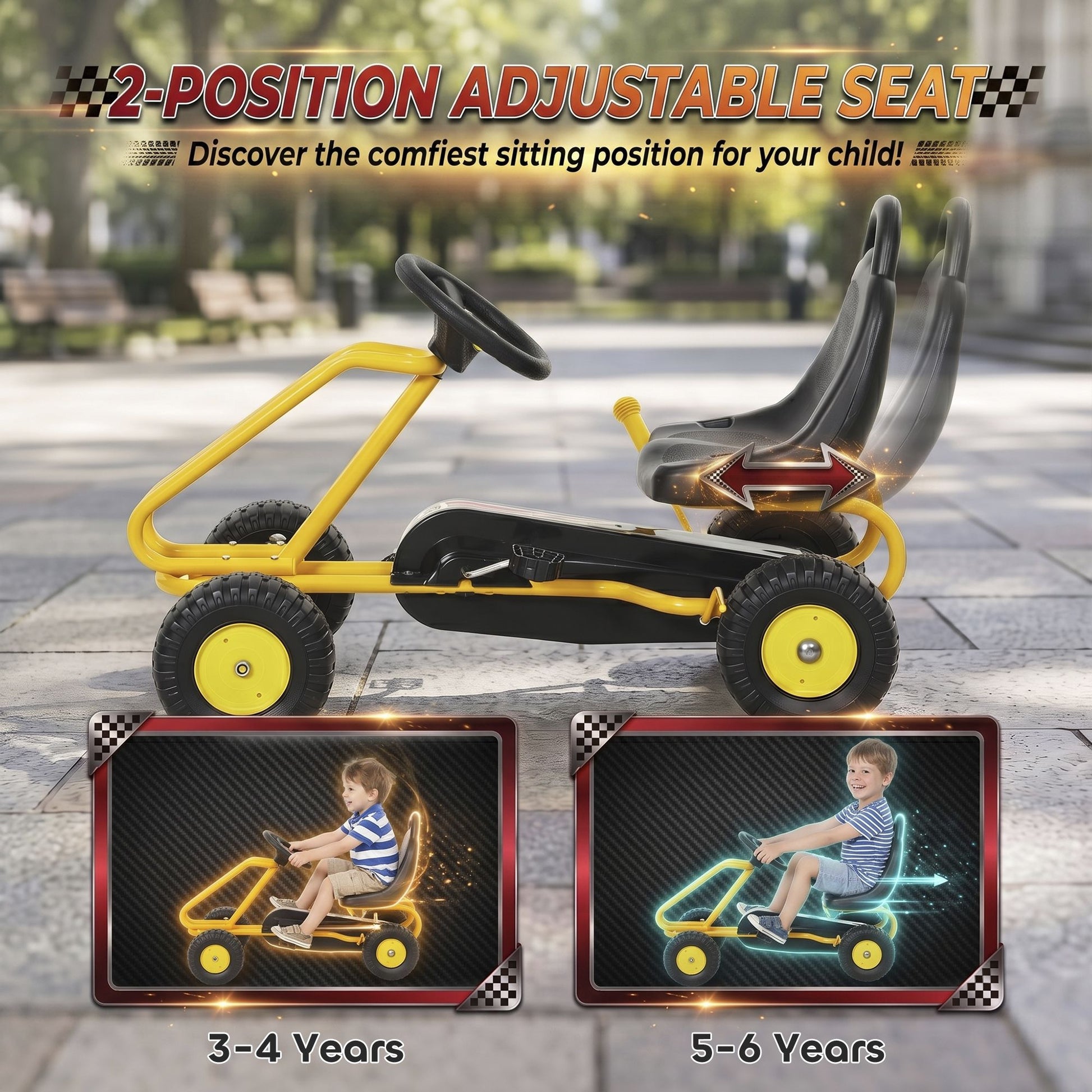 Qaba Kids Pedal Go Kart with Adjustable Seat and Hand Brake, Yellow