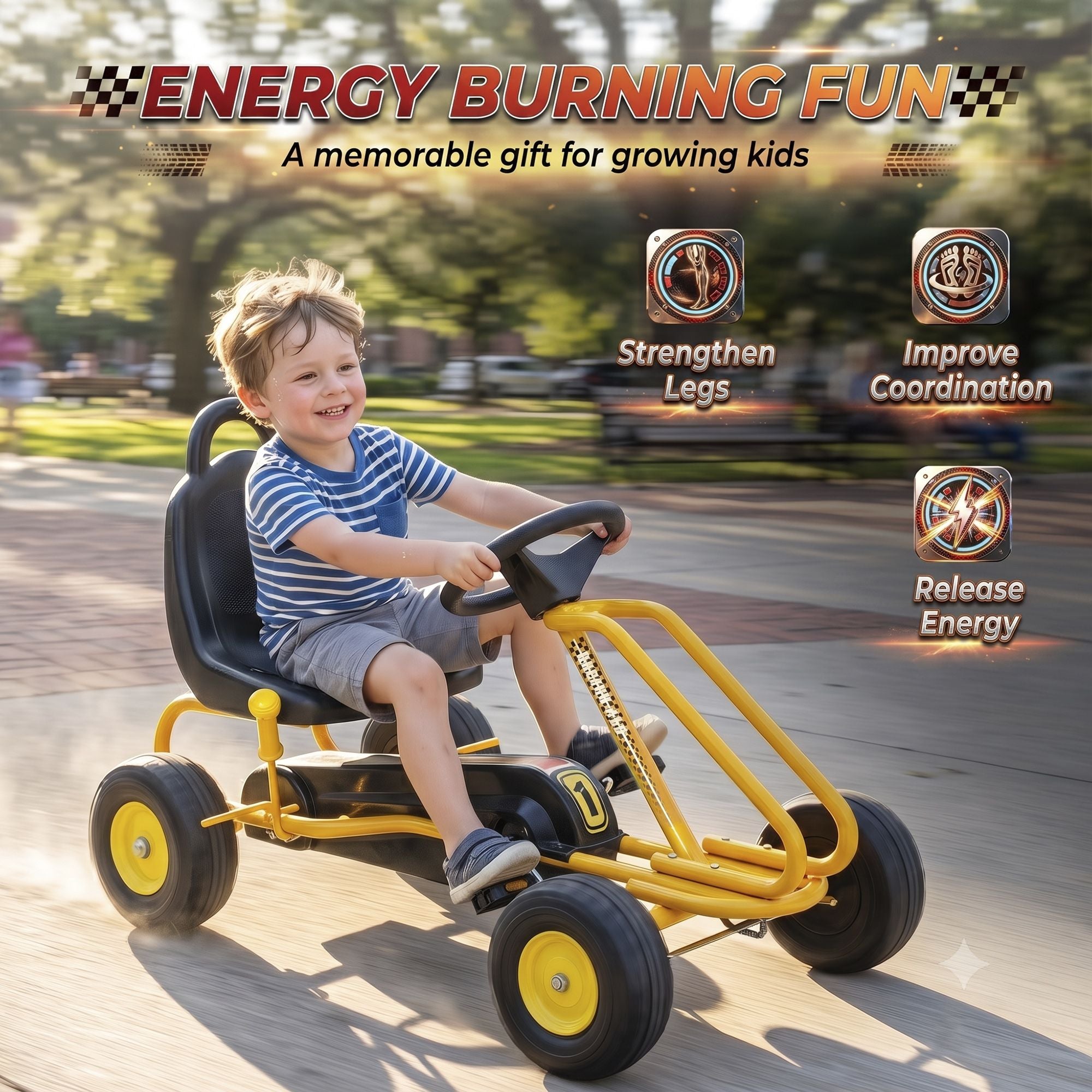 Qaba Kids Pedal Go Kart with Adjustable Seat and Hand Brake, Yellow