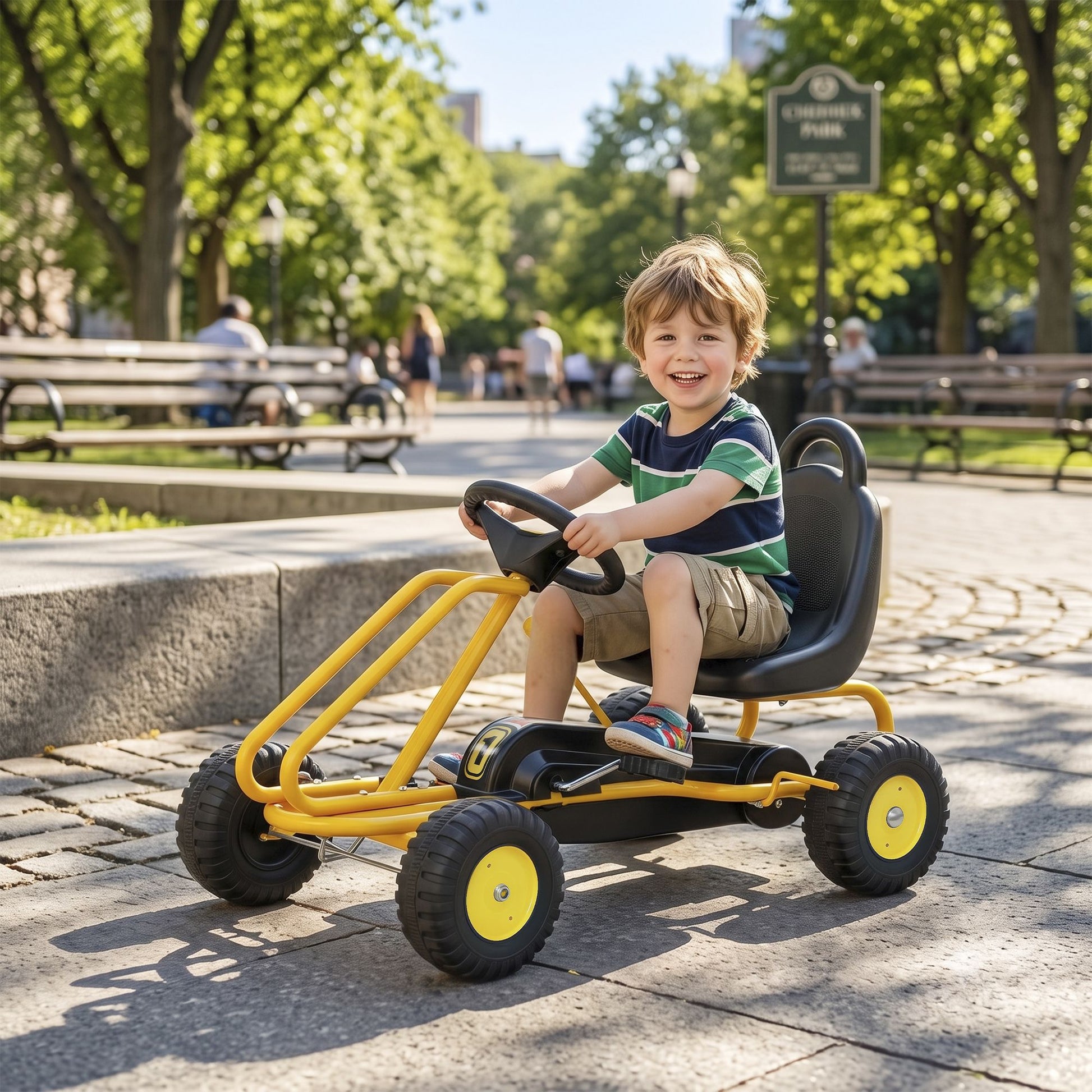 Qaba Kids Pedal Go Kart with Adjustable Seat and Hand Brake, Yellow