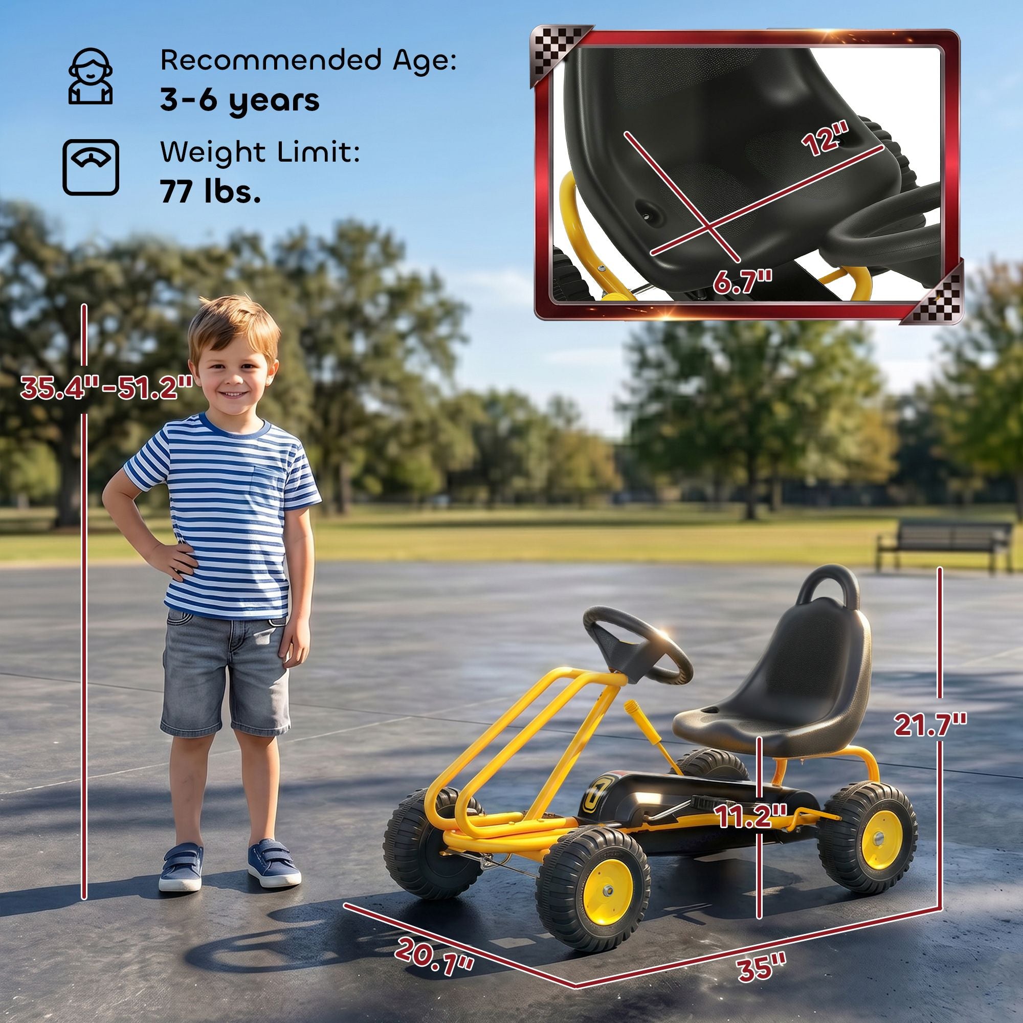 Qaba Kids Pedal Go Kart with Adjustable Seat and Hand Brake, Yellow