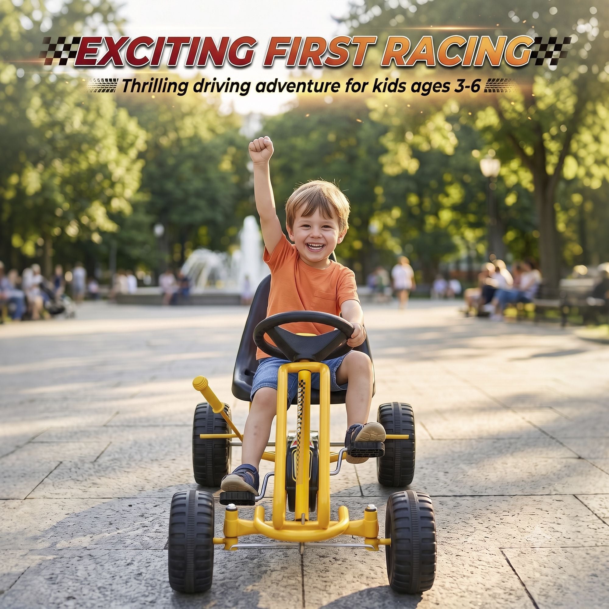 Qaba Kids Pedal Go Kart with Adjustable Seat and Hand Brake, Yellow