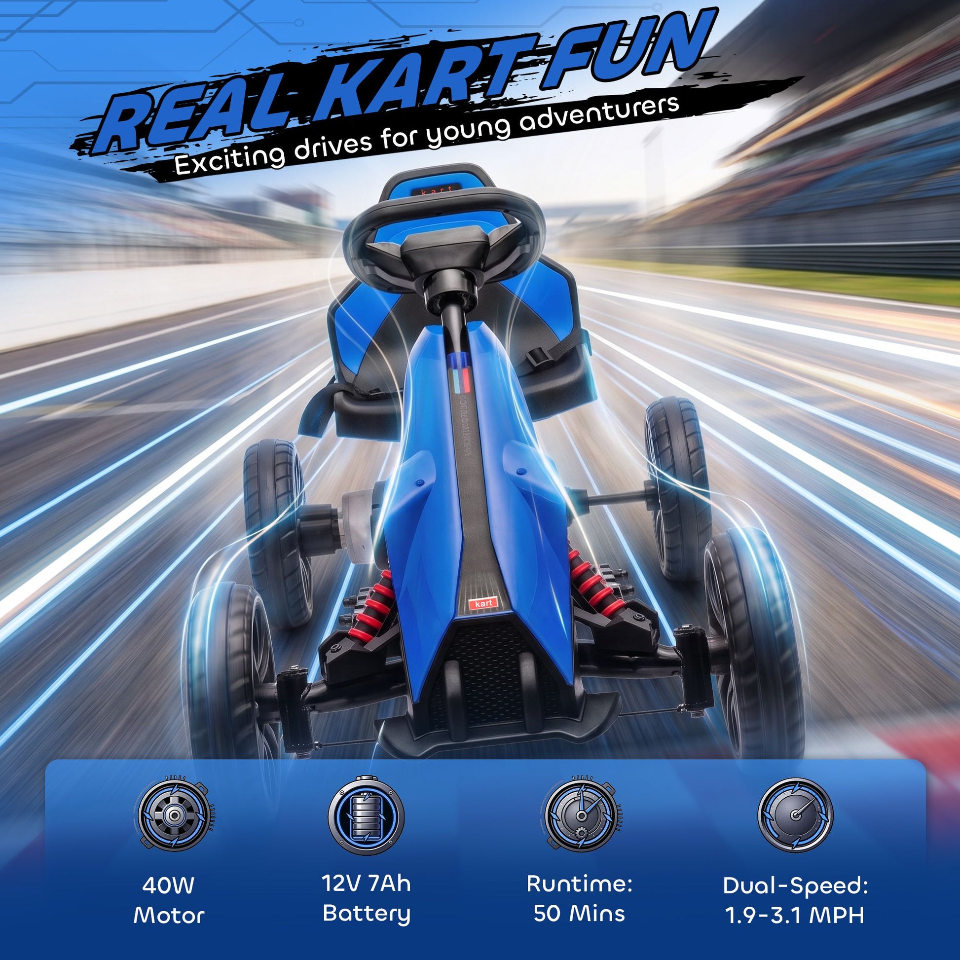 Qaba 12V Electric Go Kart for Kids with 2 Speeds, Blue