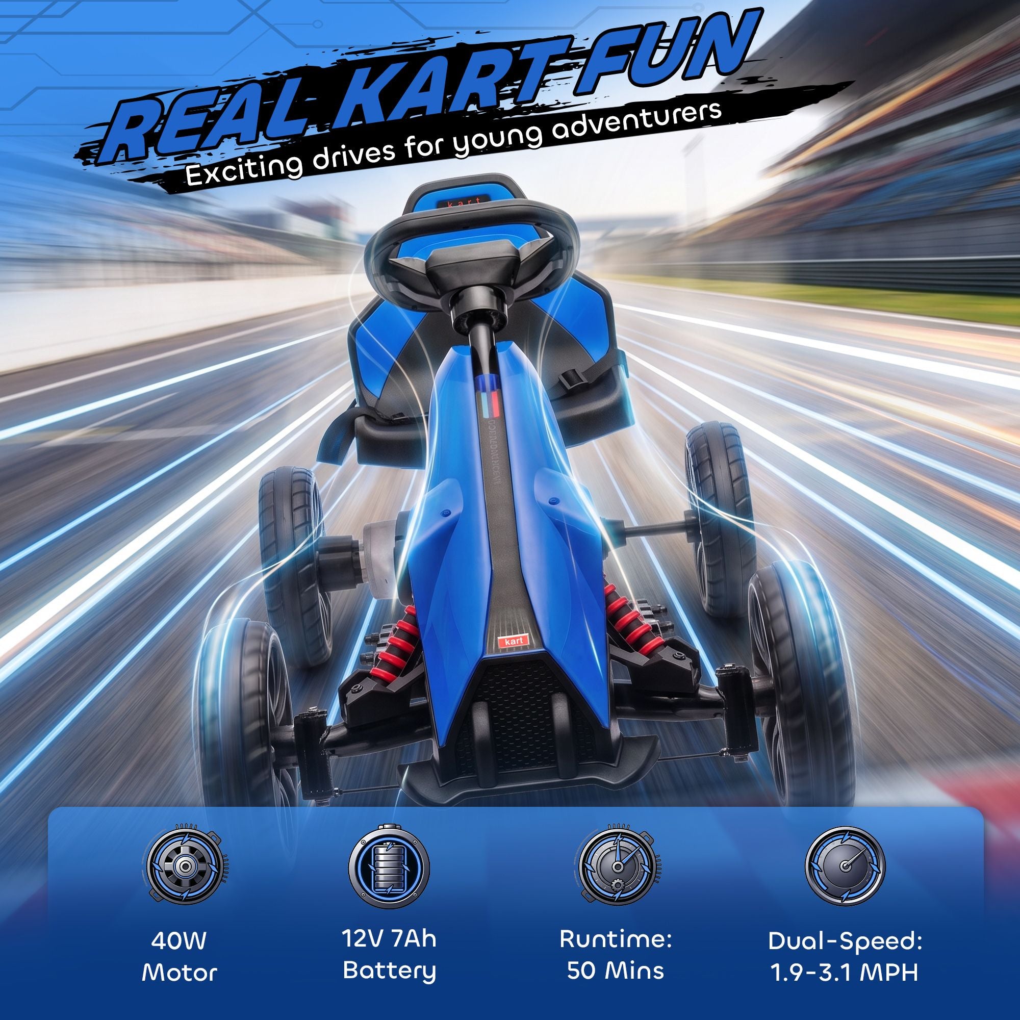 Qaba 12V Electric Go Kart for Kids with 2 Speeds, Blue